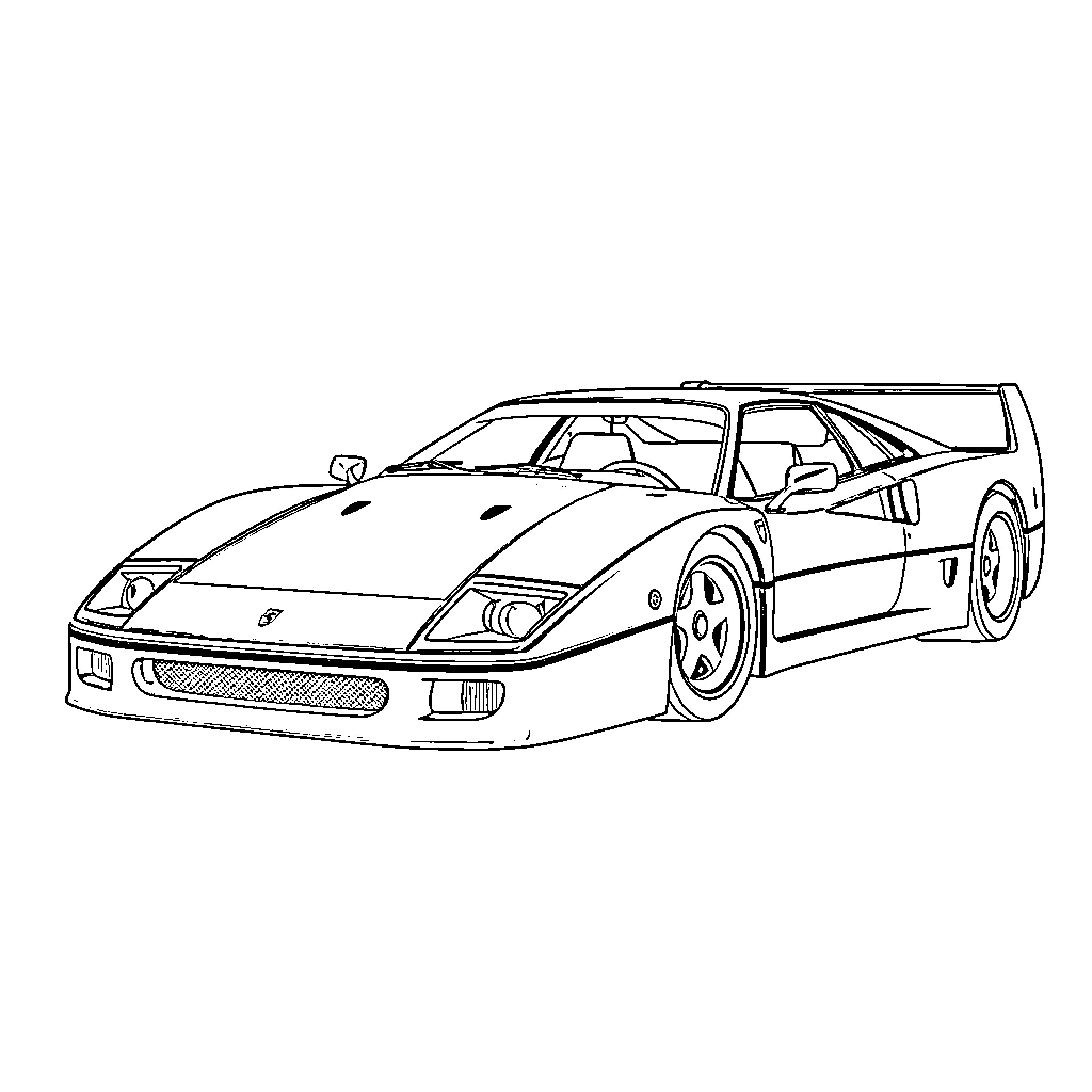Ferrari race car speeding on the track Coloring Page (free black-and-white line drawing printable PDF for all, from beginners to advanced learners, including children, teens, adults, and seniors)