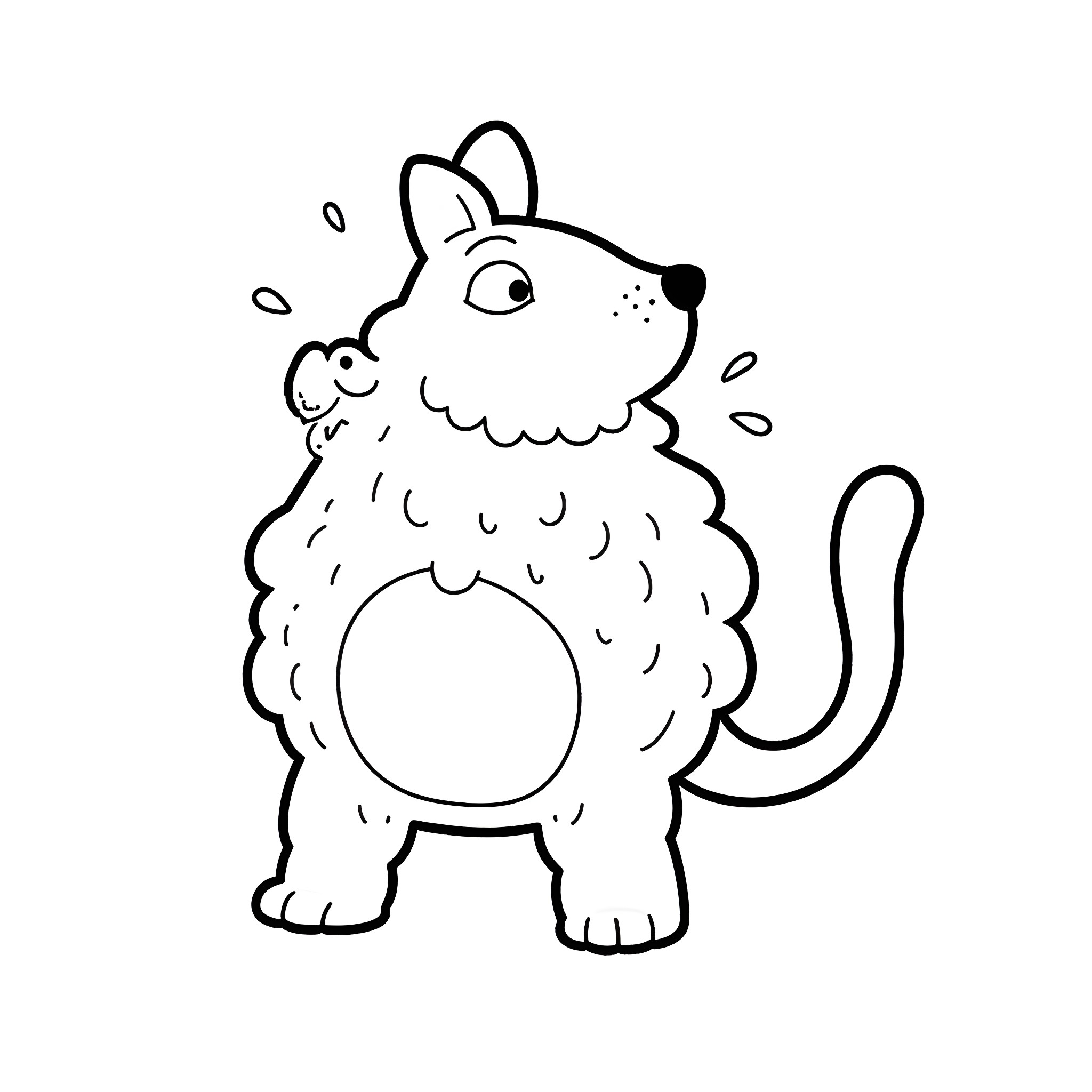 Dom, a happy and playful furry creature Coloring Page (free black-and-white line drawing printable PDF for all, from beginners to advanced learners, including children, teens, adults, and seniors)