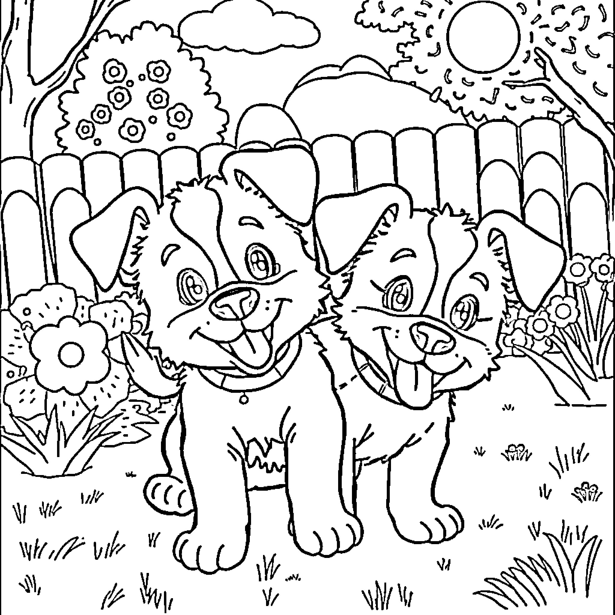 Bluey's Happy Outdoor Adventure Coloring Page (free black-and-white line drawing printable PDF for all, from beginners to advanced learners, including children, teens, adults, and seniors)