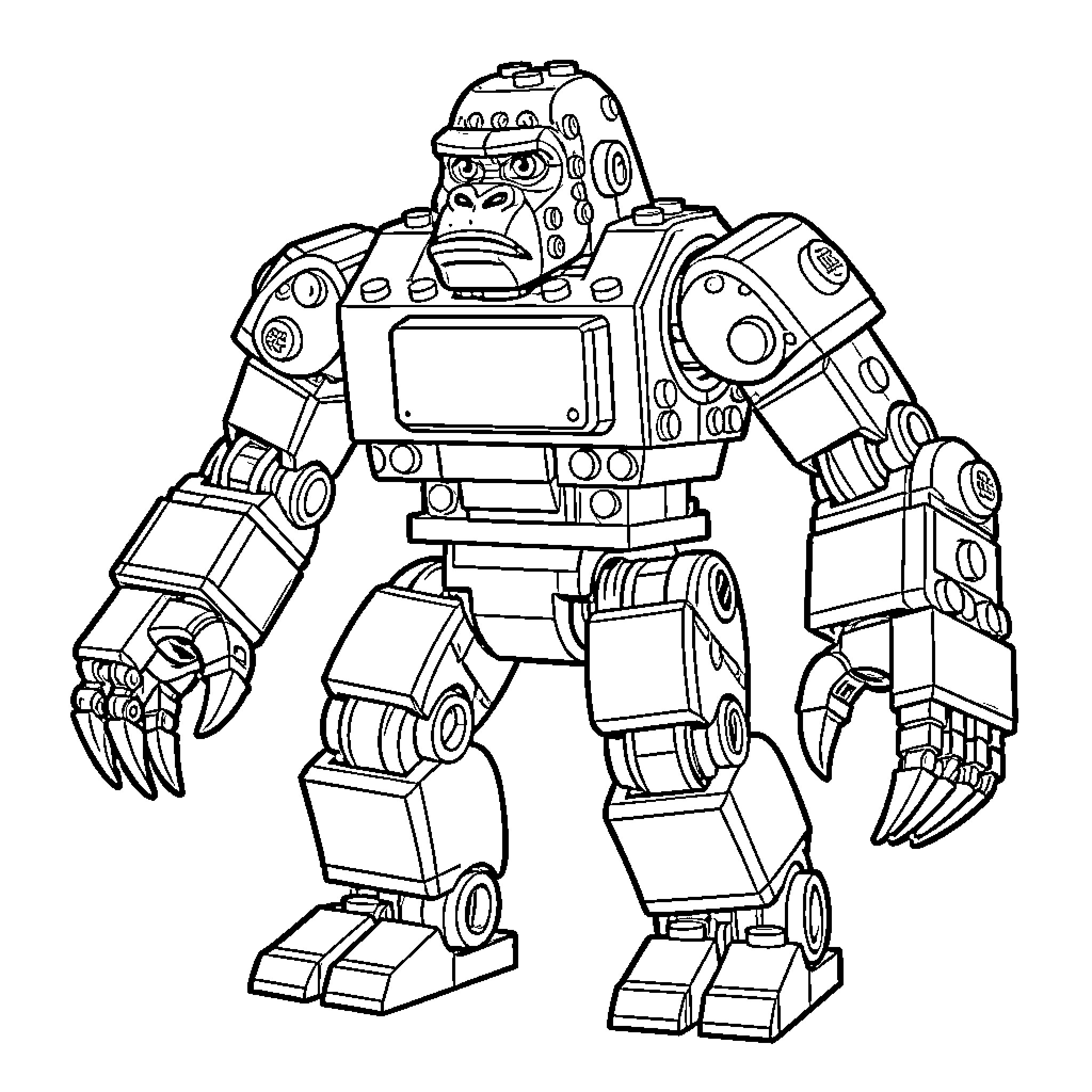Gorilla robot in defensive stance Coloring Page (free black-and-white line drawing printable PDF for all, from beginners to advanced learners, including children, teens, adults, and seniors)