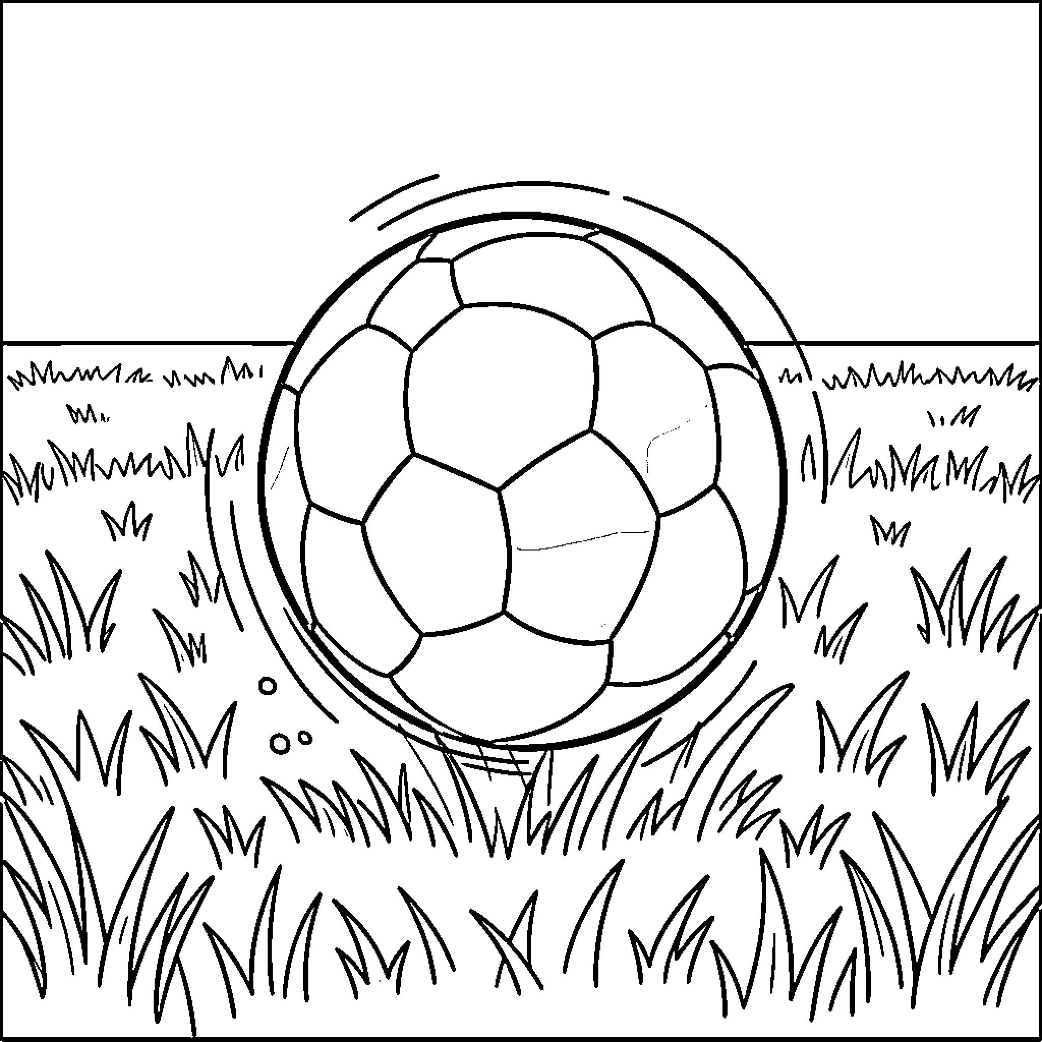 Ball bouncing on grassy field Coloring Page (free black-and-white line drawing printable PDF for all, from beginners to advanced learners, including children, teens, adults, and seniors)