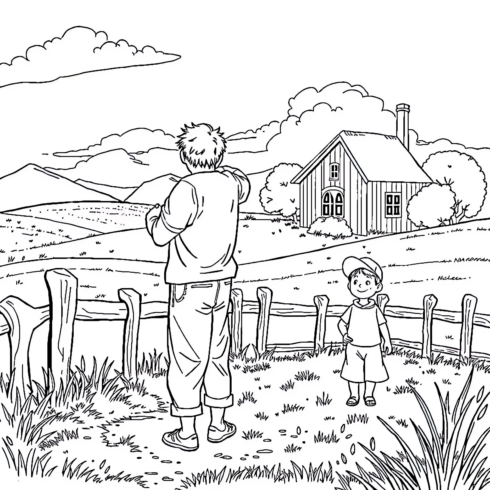 Parable of a Father and Child's Journey Home Coloring Page (free black-and-white line drawing printable PDF for all, from beginners to advanced learners, including children, teens, adults, and seniors)