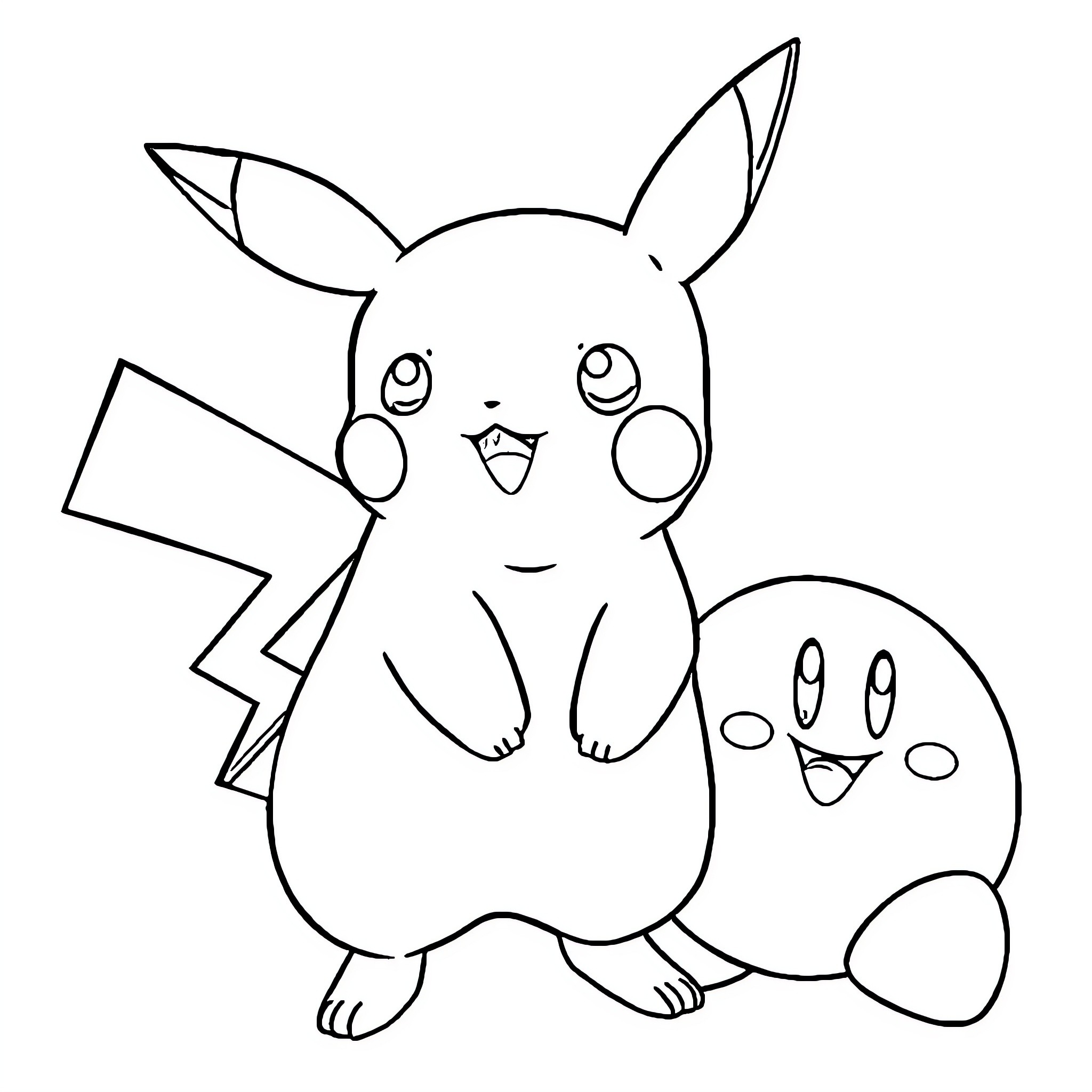Pikachu sitting and looking happy Coloring Page (free black-and-white line drawing printable PDF for all, from beginners to advanced learners, including children, teens, adults, and seniors)