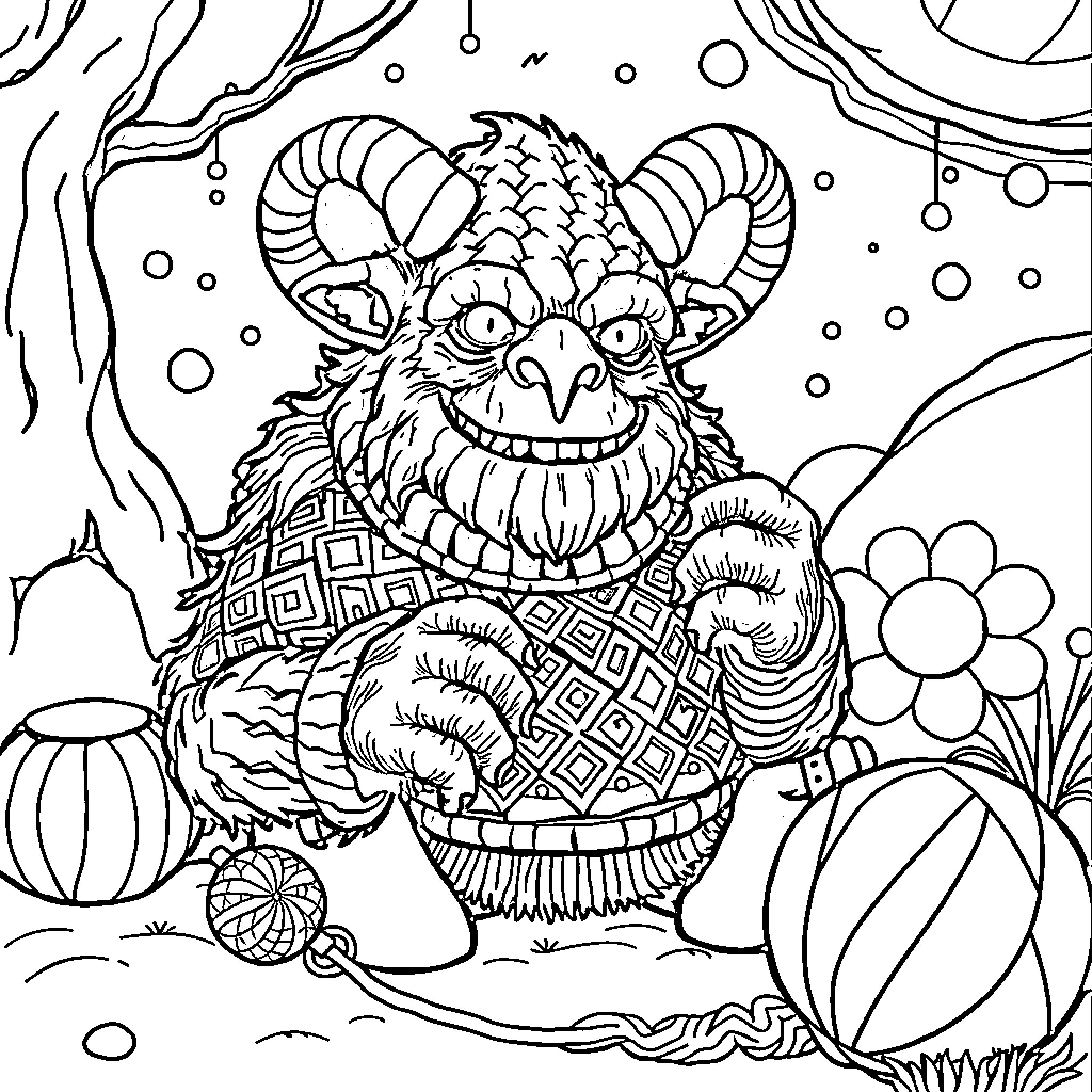 Golem of the Enchanted Forest Coloring Page (free black-and-white line drawing printable PDF for all, from beginners to advanced learners, including children, teens, adults, and seniors)