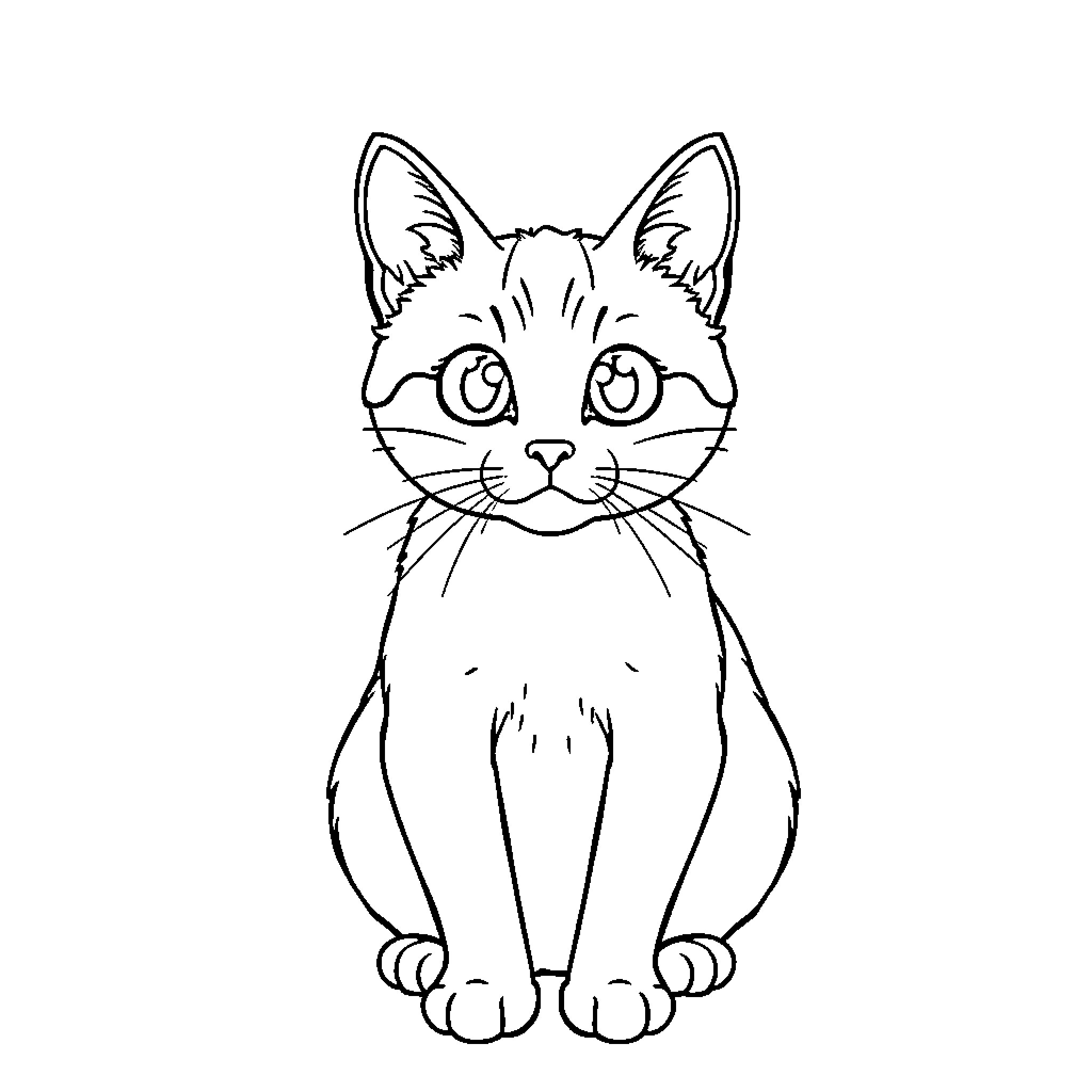 Cat Sitting Curiously Coloring Page (free black-and-white line drawing printable PDF for all, from beginners to advanced learners, including children, teens, adults, and seniors)