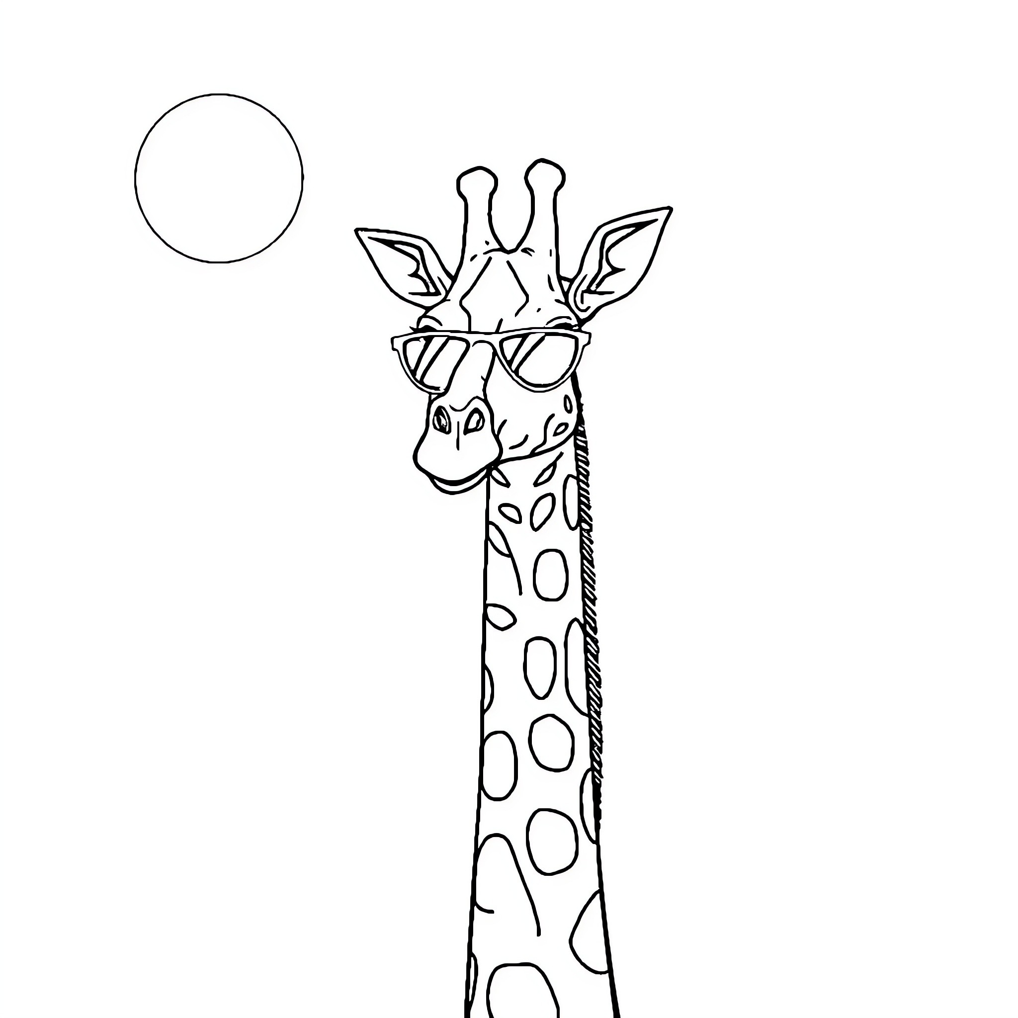 Giraffe with curious expression in line art Coloring Page (free black-and-white line drawing printable PDF for all, from beginners to advanced learners, including children, teens, adults, and seniors)