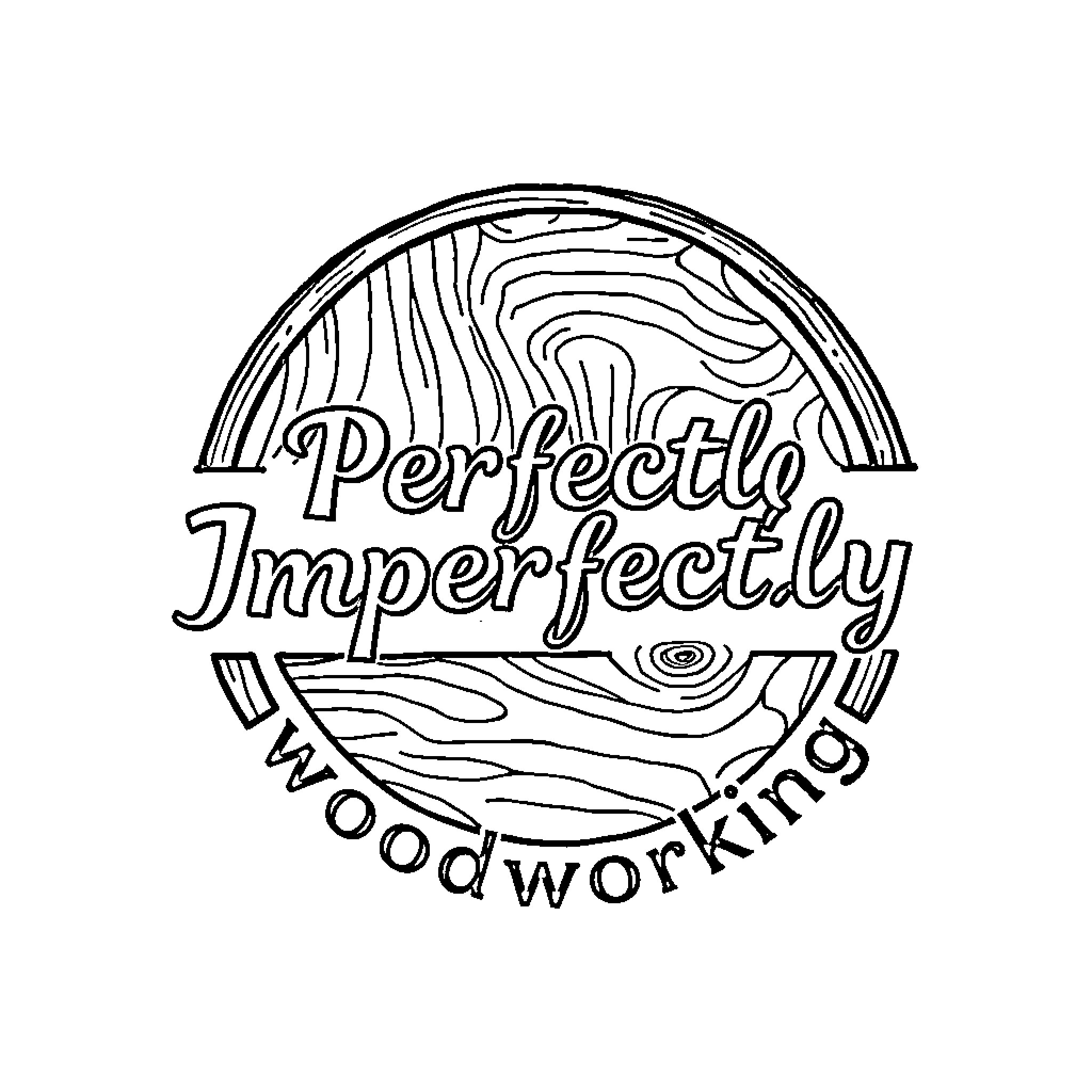Logo for 'Perfectly Imperfectly Woodworking' Coloring Page (free black-and-white line drawing printable PDF for all, from beginners to advanced learners, including children, teens, adults, and seniors)