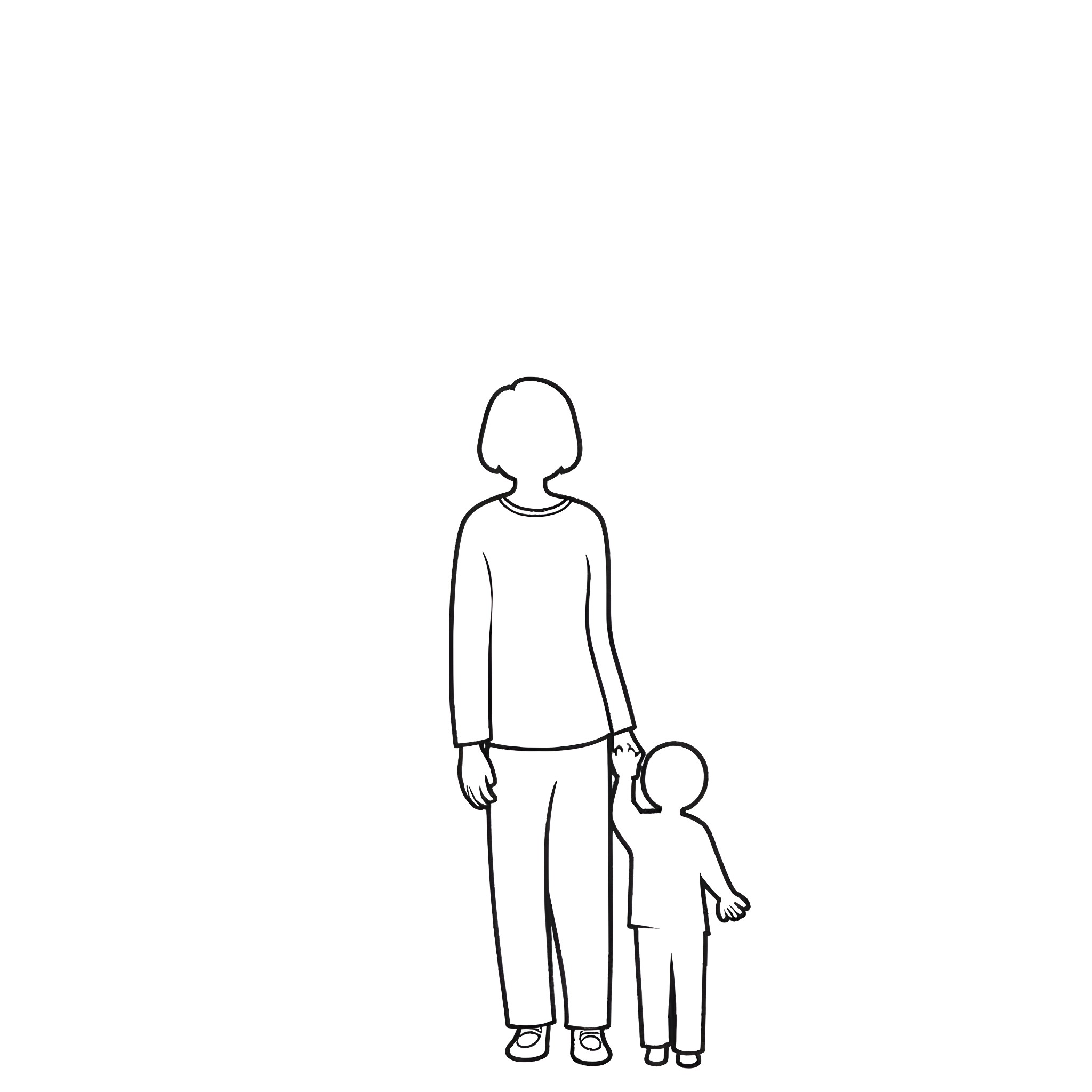 Person holding hands with child Coloring Page (free black-and-white line drawing printable PDF for all, from beginners to advanced learners, including children, teens, adults, and seniors)