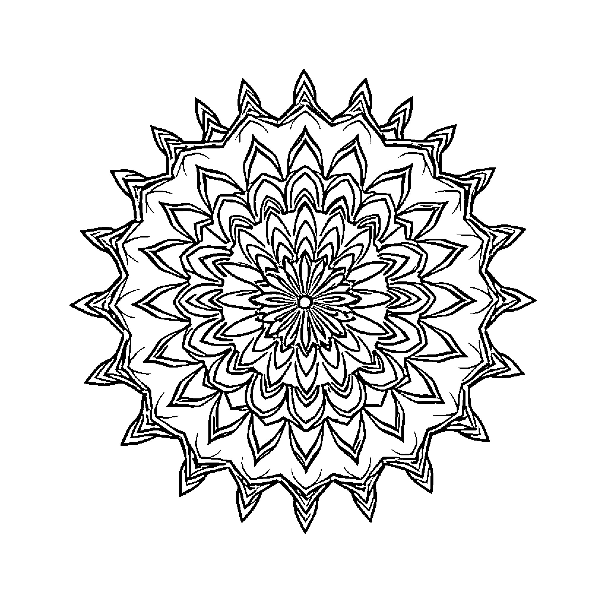 Mandala of intricate floral patterns Coloring Page (free black-and-white line drawing printable PDF for all, from beginners to advanced learners, including children, teens, adults, and seniors)