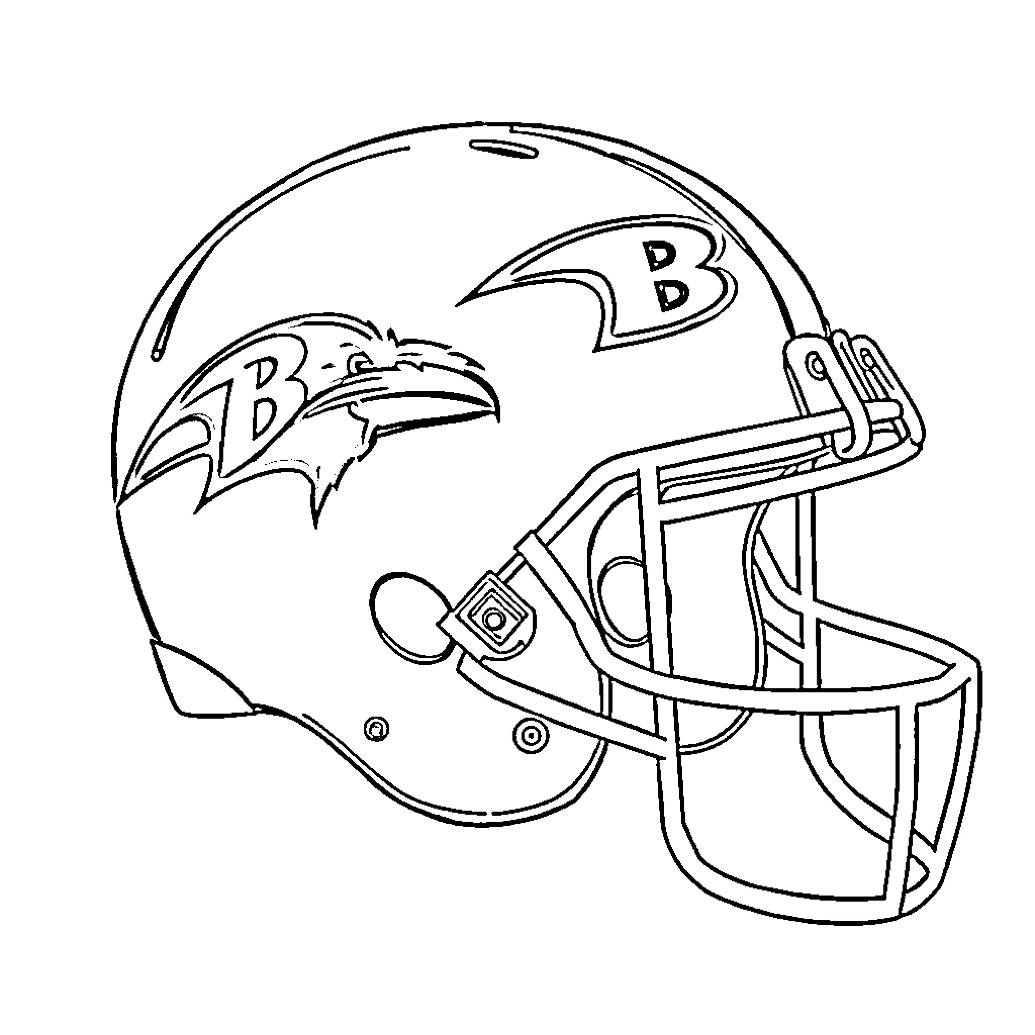 Helmet with football team logo Coloring Page (free black-and-white line drawing printable PDF for all, from beginners to advanced learners, including children, teens, adults, and seniors)