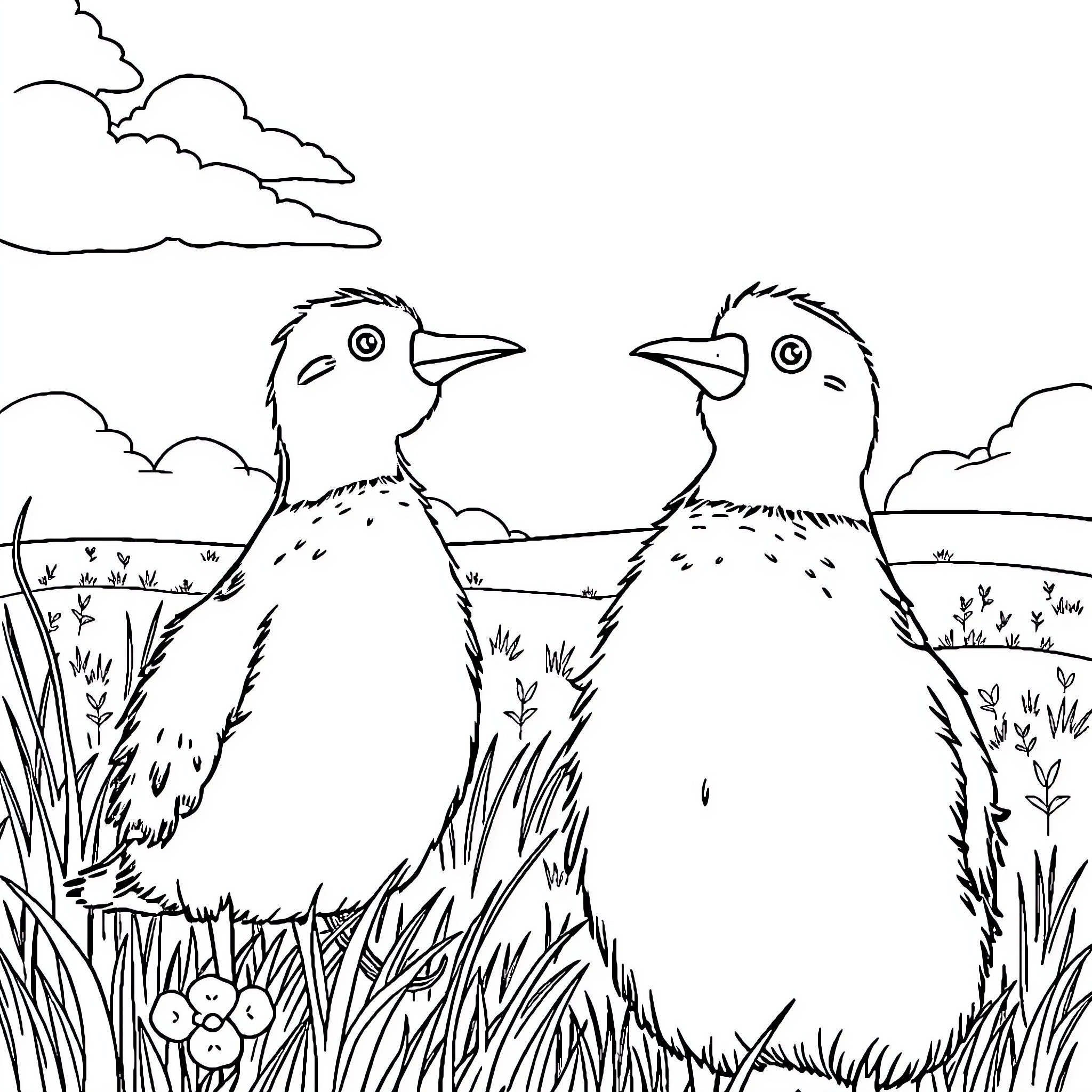 Dorsers in a grassy field Coloring Page (free black-and-white line drawing printable PDF for all, from beginners to advanced learners, including children, teens, adults, and seniors)