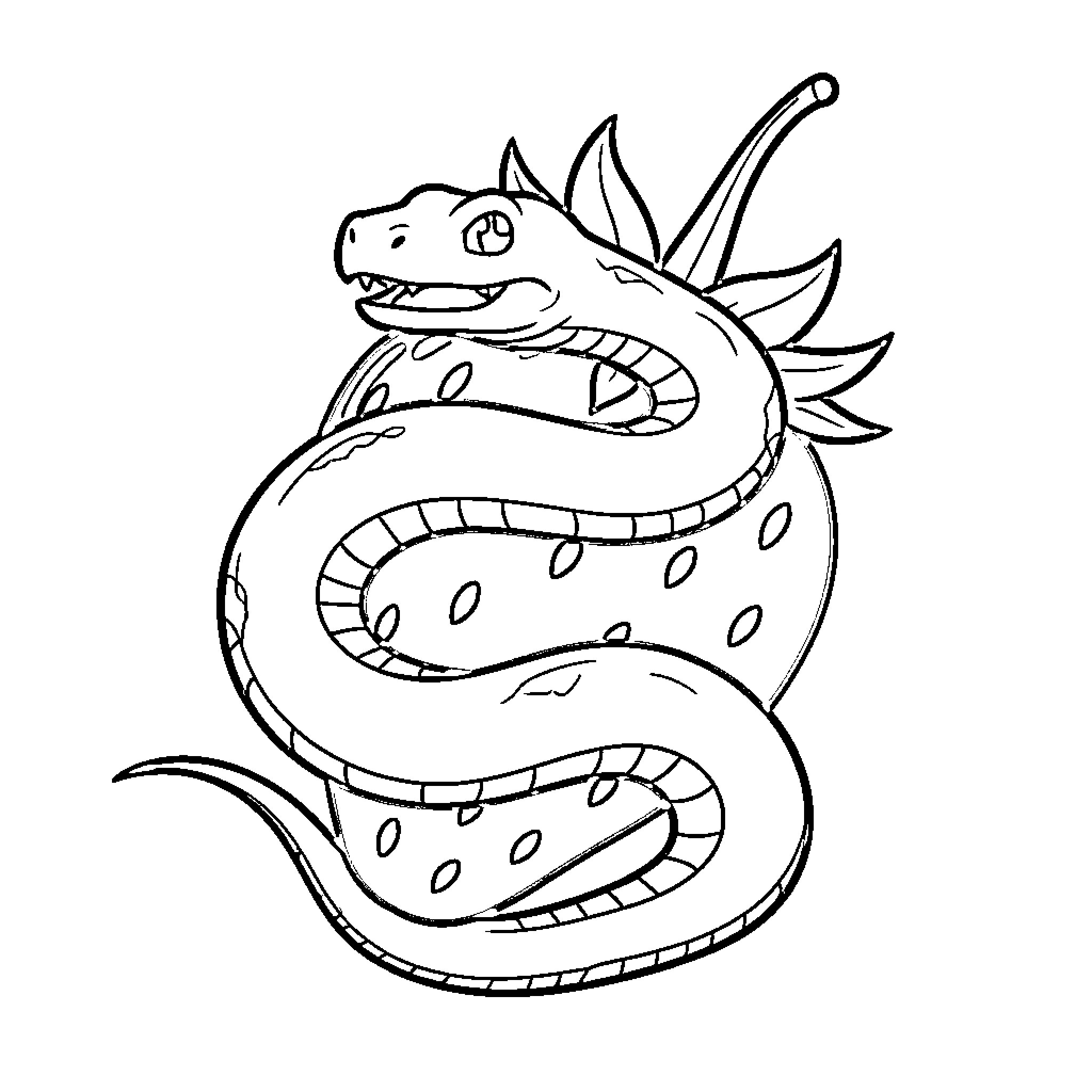 Snake coiling up in a playful pose Coloring Page (free black-and-white line drawing printable PDF for all, from beginners to advanced learners, including children, teens, adults, and seniors)