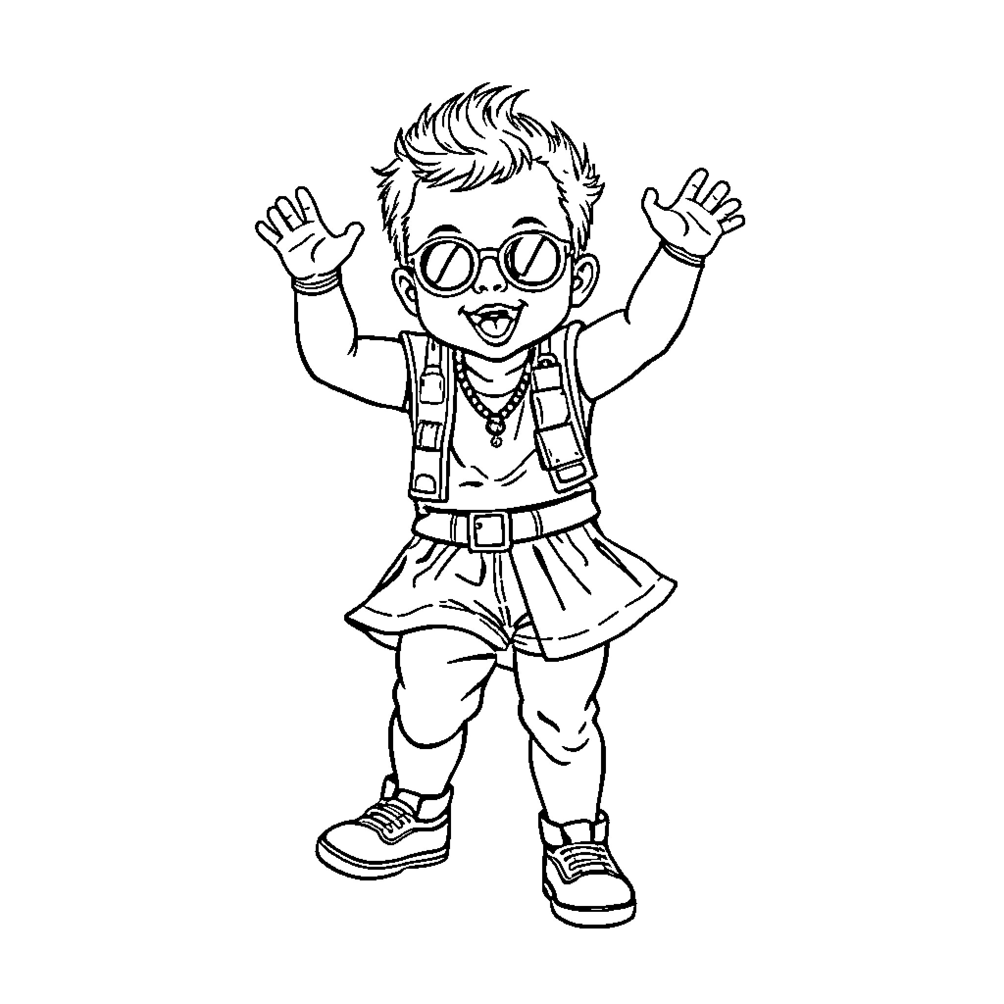 Baby Saja's Playful Adventure Coloring Page (free black-and-white line drawing printable PDF for all, from beginners to advanced learners, including children, teens, adults, and seniors)