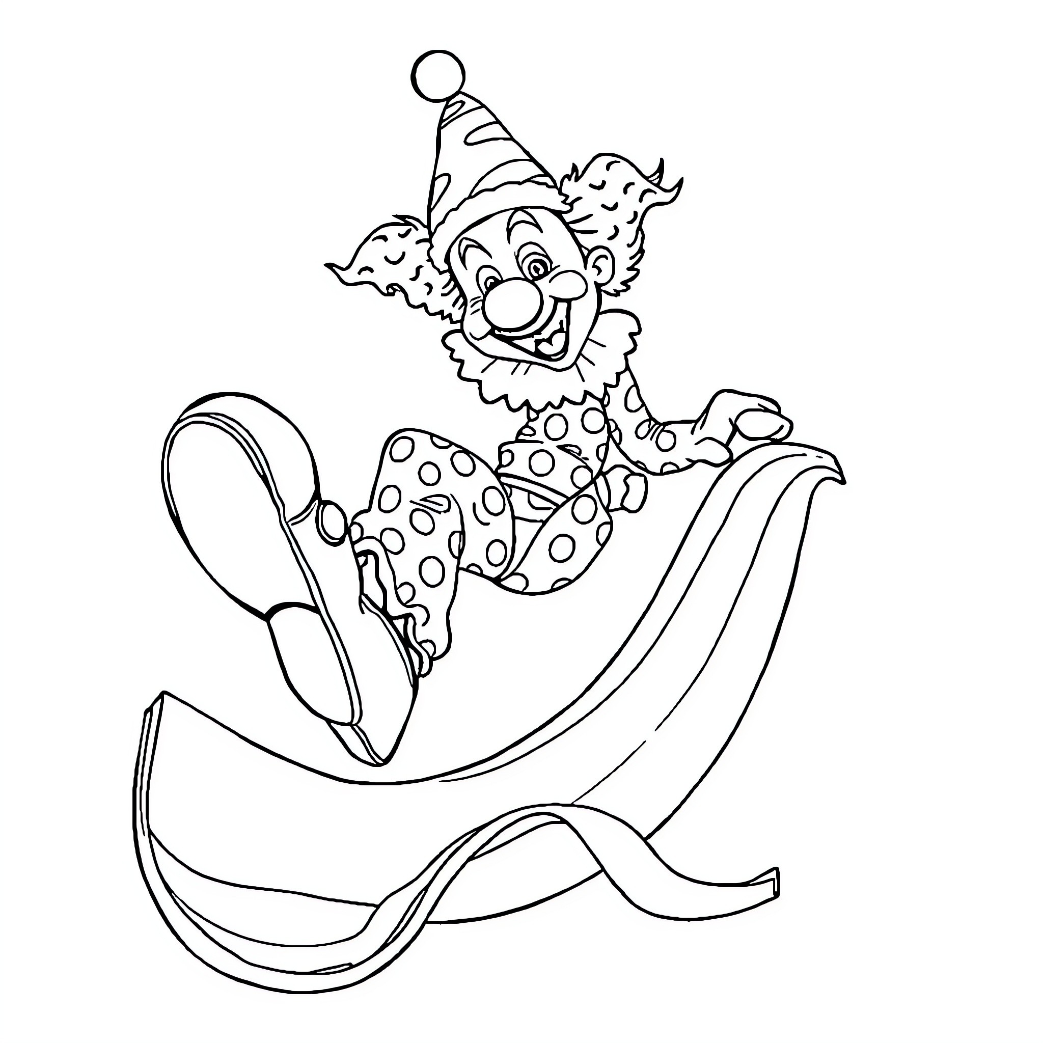 Clown performing acrobatic stunts on colorful outfit Coloring Page (free black-and-white line drawing printable PDF for all, from beginners to advanced learners, including children, teens, adults, and seniors)