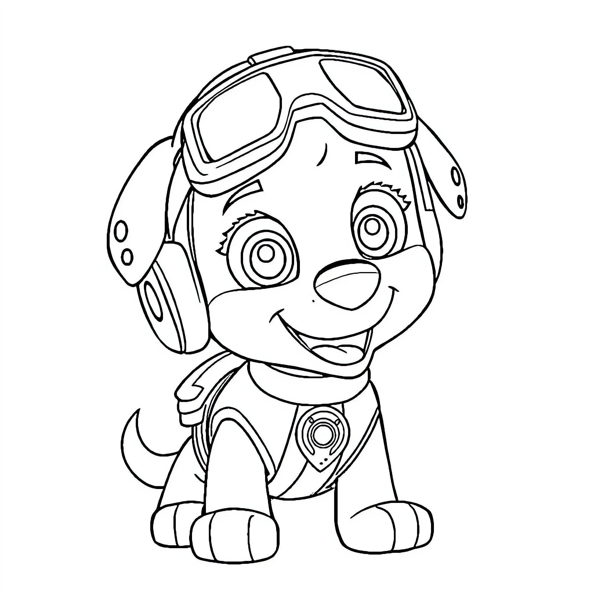 Skye the Paw Patrol Pup in Action Coloring Page (free black-and-white line drawing printable PDF for all, from beginners to advanced learners, including children, teens, adults, and seniors)