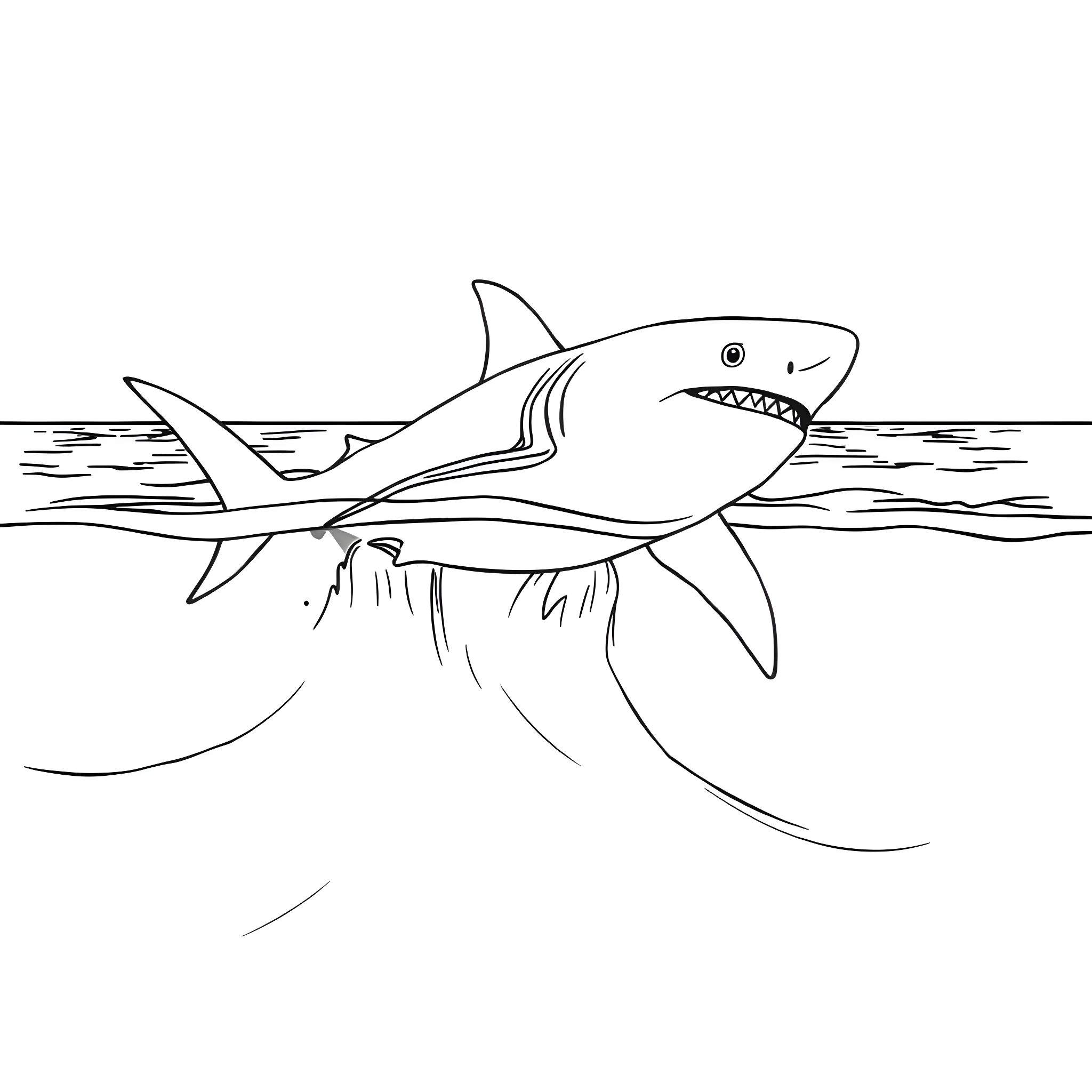 Shark swimming aggressively in the ocean Coloring Page (free black-and-white line drawing printable PDF for all, from beginners to advanced learners, including children, teens, adults, and seniors)