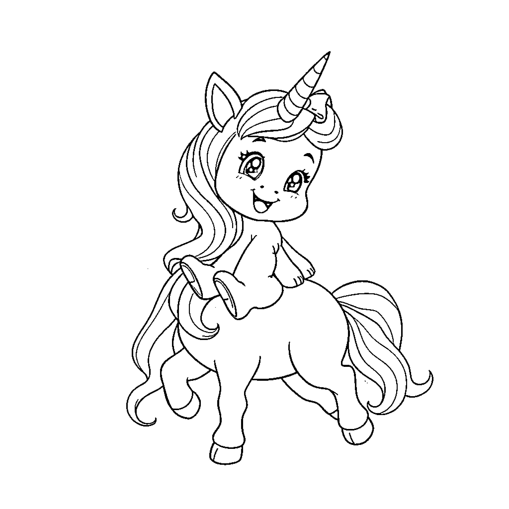 Cinnamonroll unicorn happily playing Coloring Page (free black-and-white line drawing printable PDF for all, from beginners to advanced learners, including children, teens, adults, and seniors)