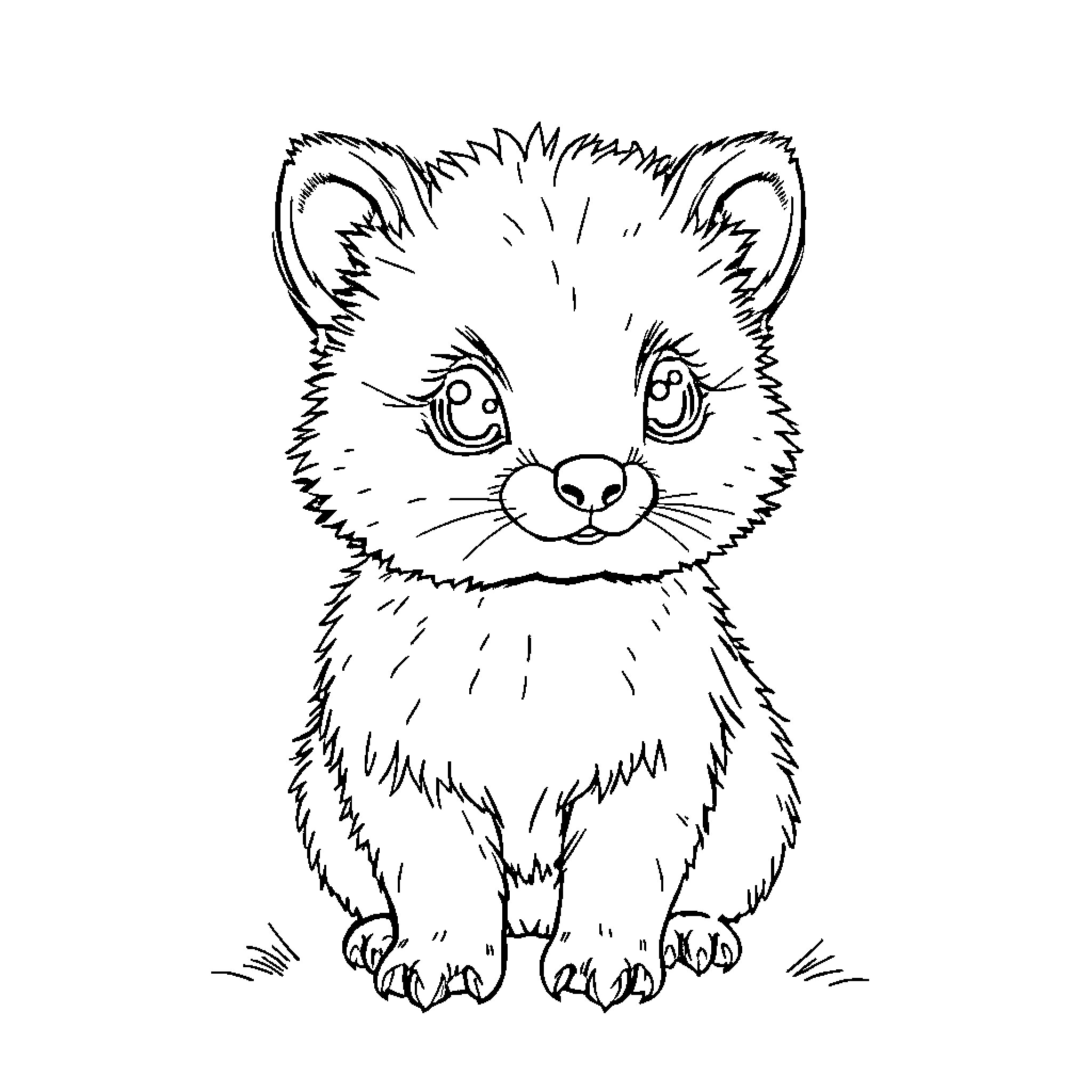 Animal with cute expression and fluffy appearance Coloring Page (free black-and-white line drawing printable PDF for all, from beginners to advanced learners, including children, teens, adults, and seniors)