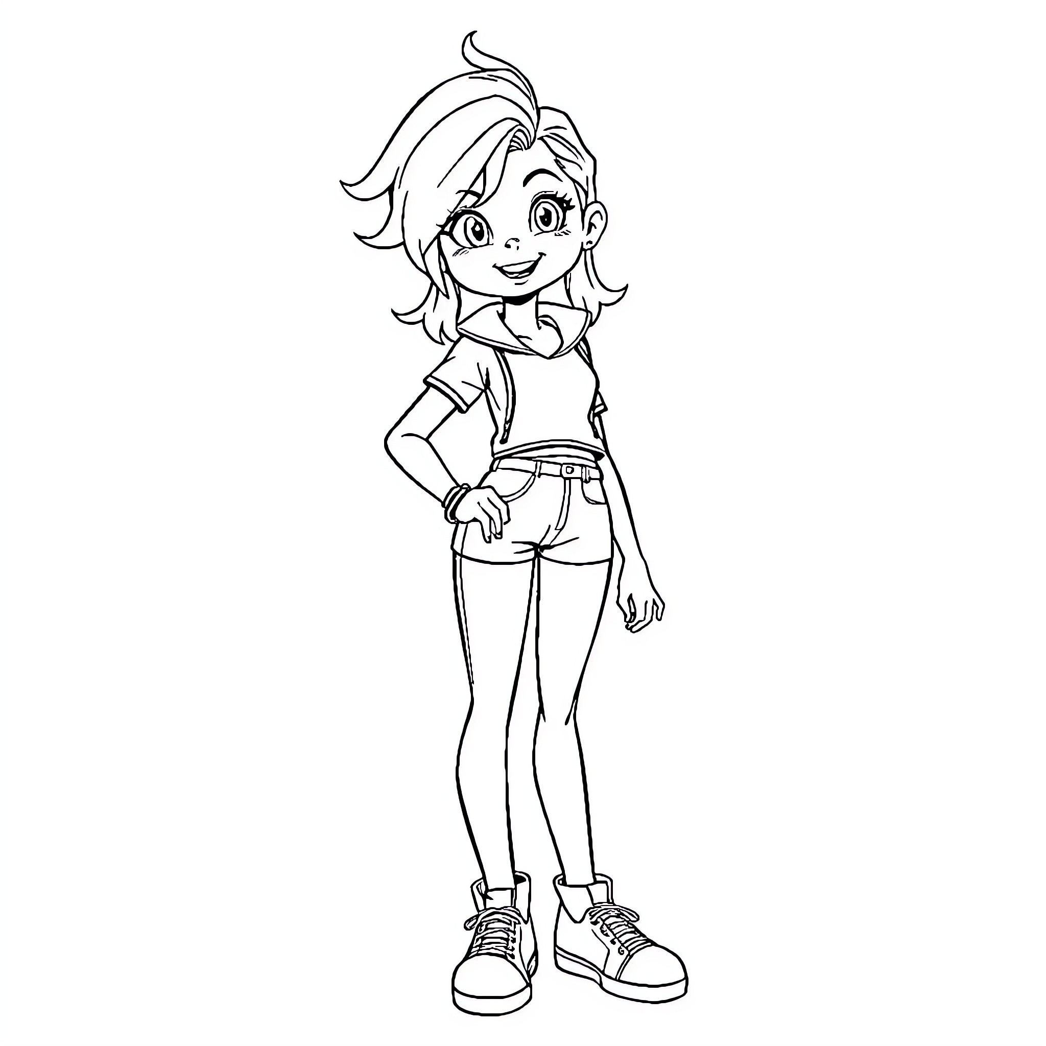 Femboy striking a playful pose Coloring Page (free black-and-white line drawing printable PDF for all, from beginners to advanced learners, including children, teens, adults, and seniors)