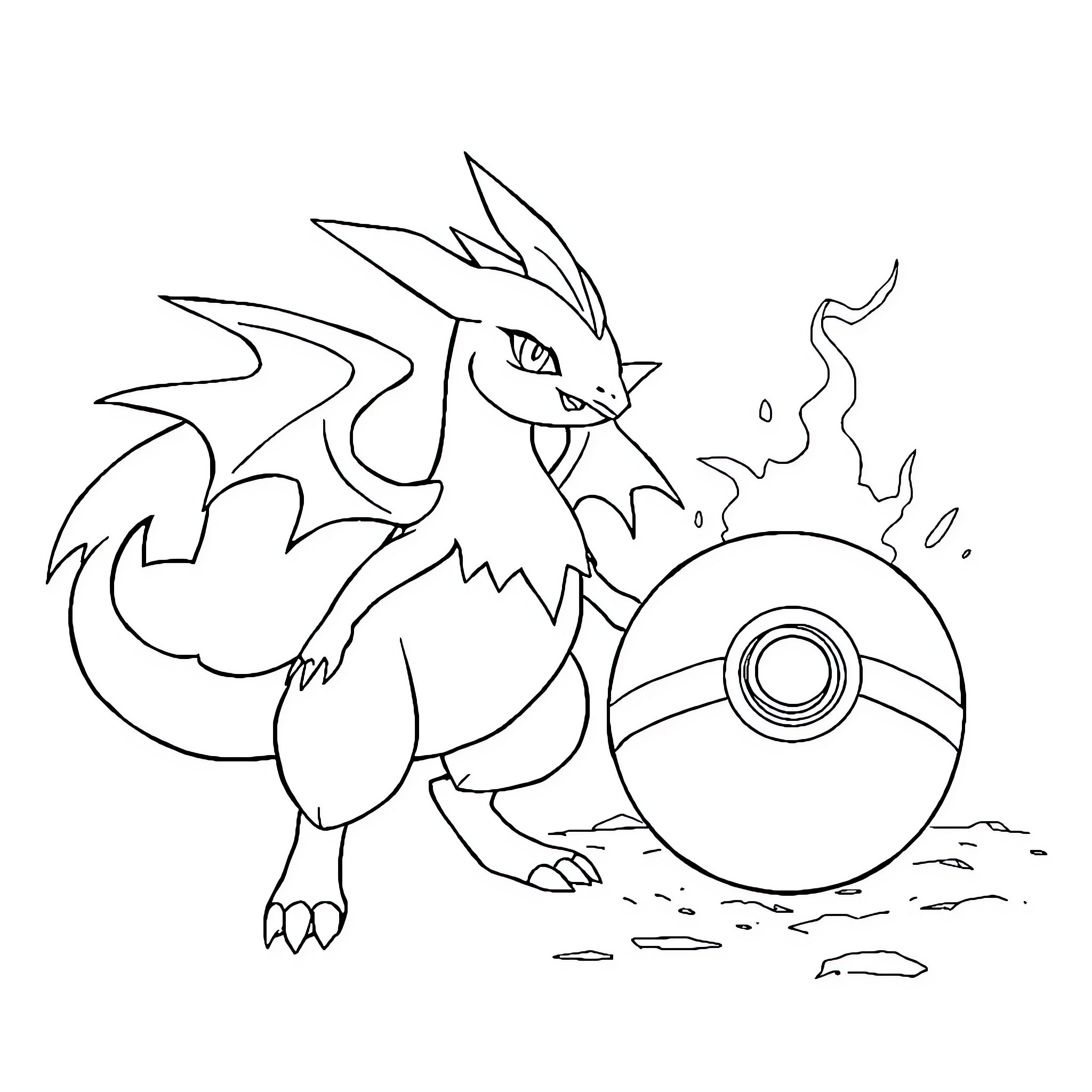 Pokémon character unleashing powerful attack Coloring Page (free black-and-white line drawing printable PDF for all, from beginners to advanced learners, including children, teens, adults, and seniors)