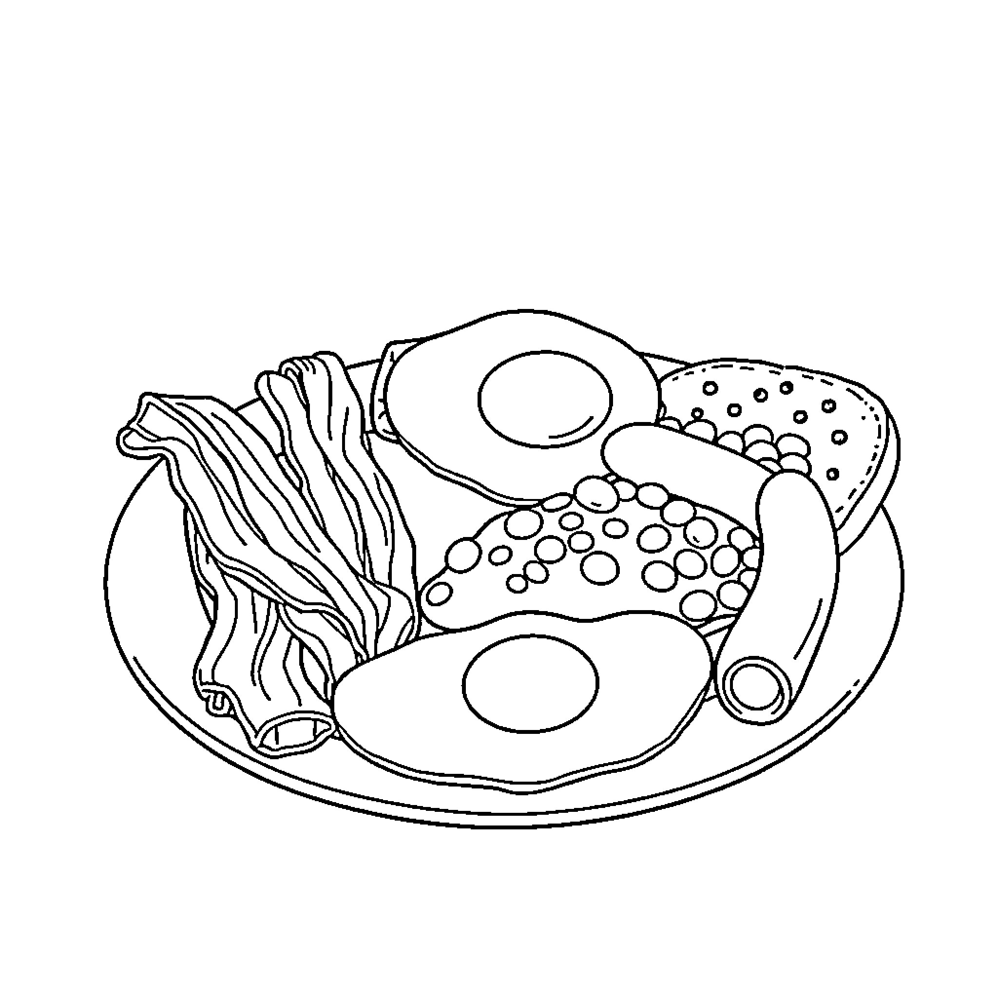 Breakfast featuring assorted foods Coloring Page (free black-and-white line drawing printable PDF for all, from beginners to advanced learners, including children, teens, adults, and seniors)