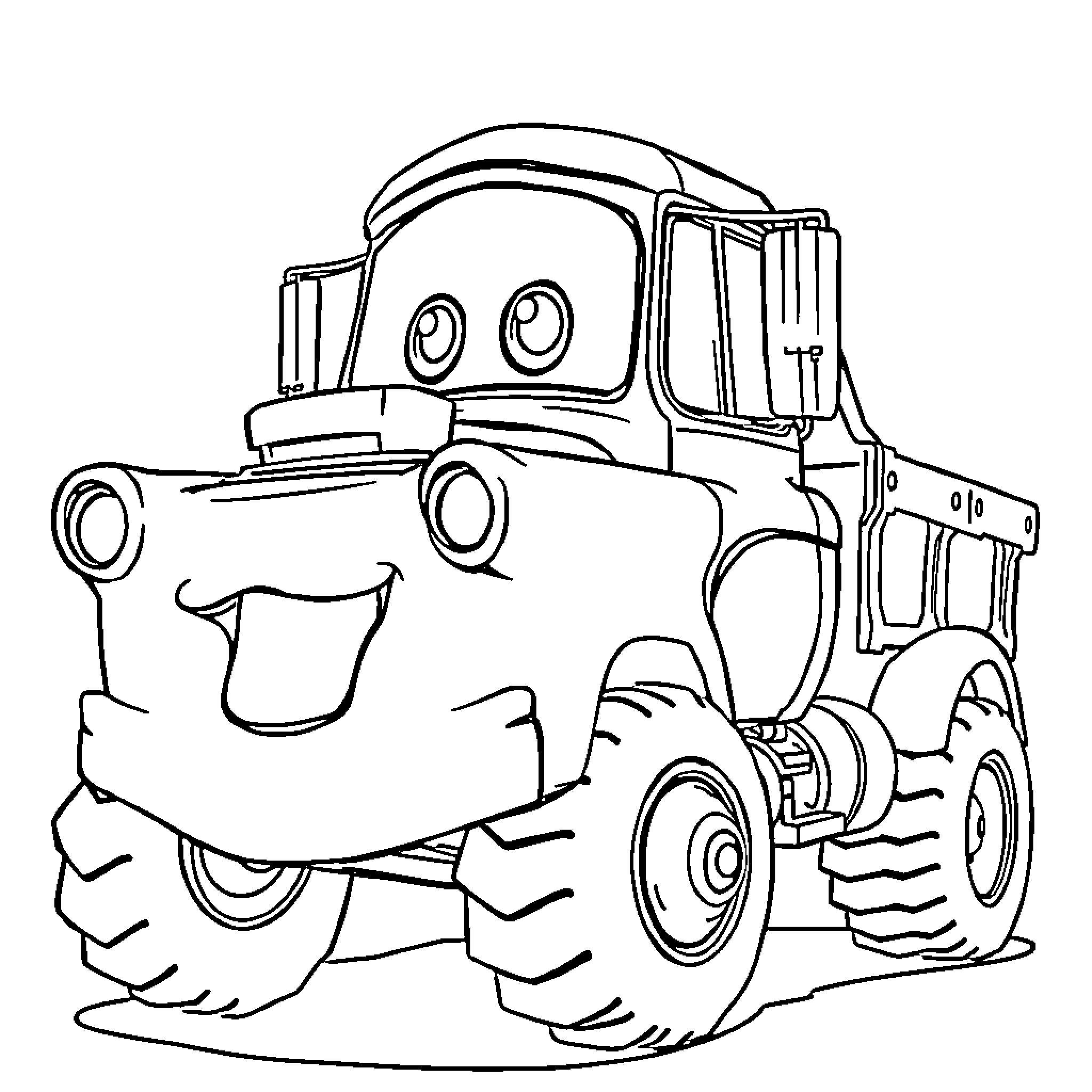 Truck with a cheerful expression Coloring Page (free black-and-white line drawing printable PDF for all, from beginners to advanced learners, including children, teens, adults, and seniors)