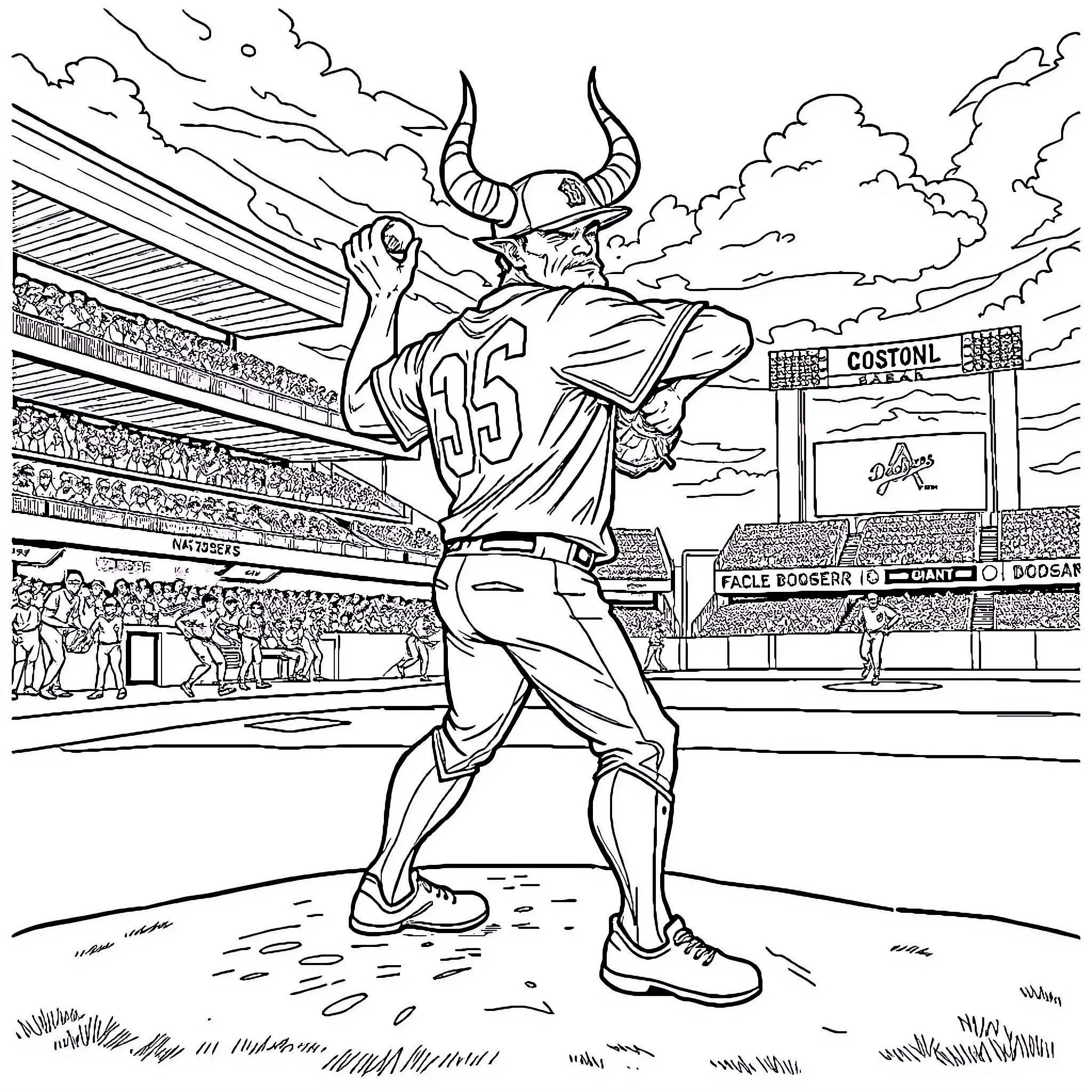 Demon Slayer Pitcher Stepping Up to the Plate Coloring Page (free black-and-white line drawing printable PDF for all, from beginners to advanced learners, including children, teens, adults, and seniors)