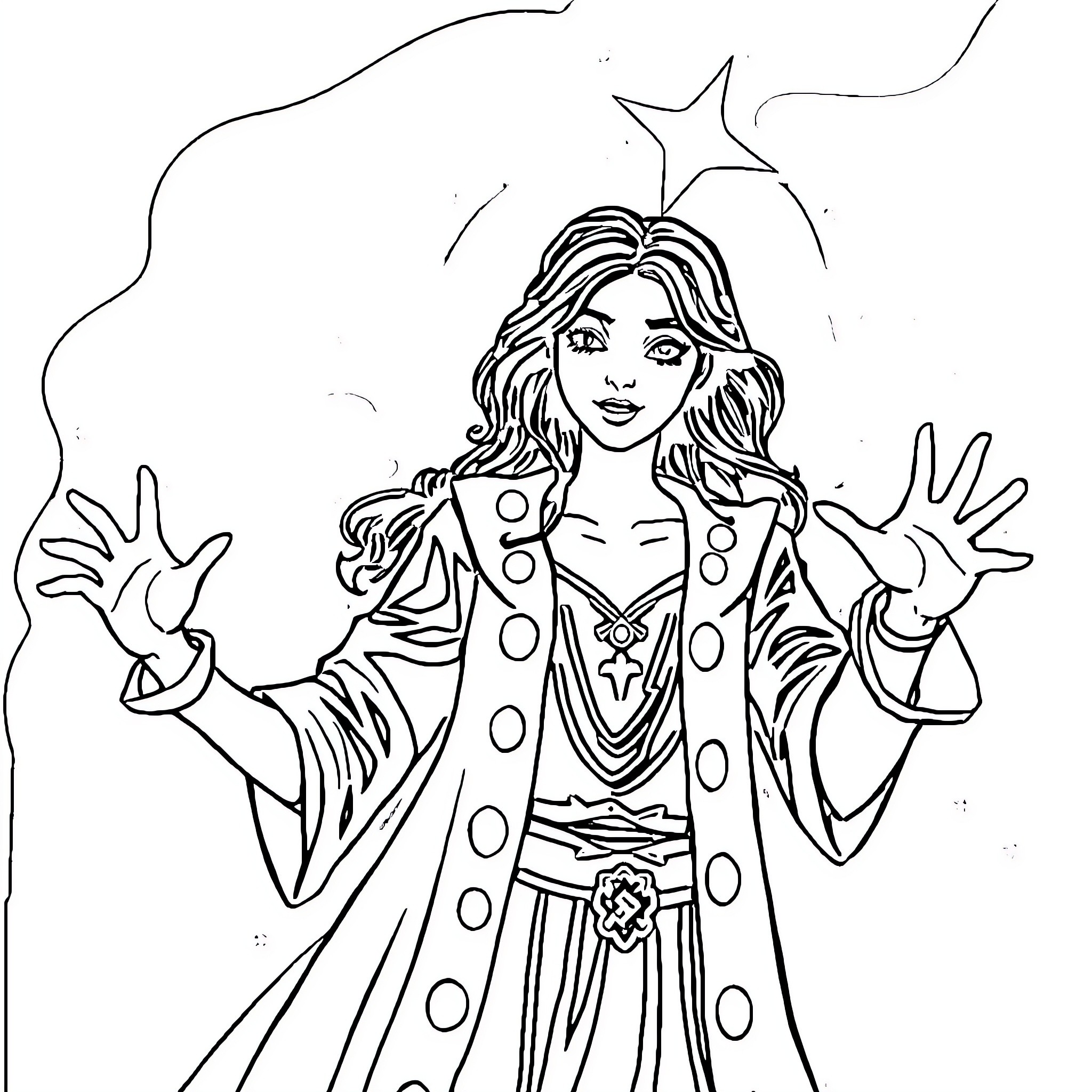 Frieren's Fantastical Flair: A Whimsical Illustration Coloring Page (free black-and-white line drawing printable PDF for all, from beginners to advanced learners, including children, teens, adults, and seniors)