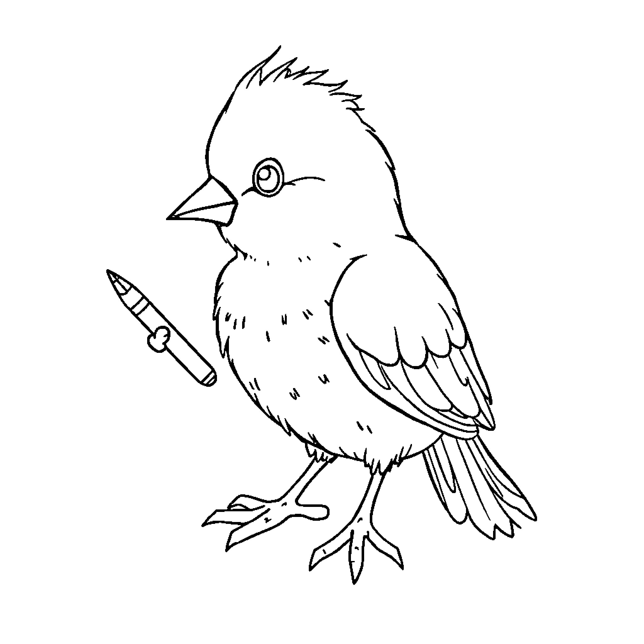 Chick drawing with a pencil Coloring Page (free black-and-white line drawing printable PDF for all, from beginners to advanced learners, including children, teens, adults, and seniors)
