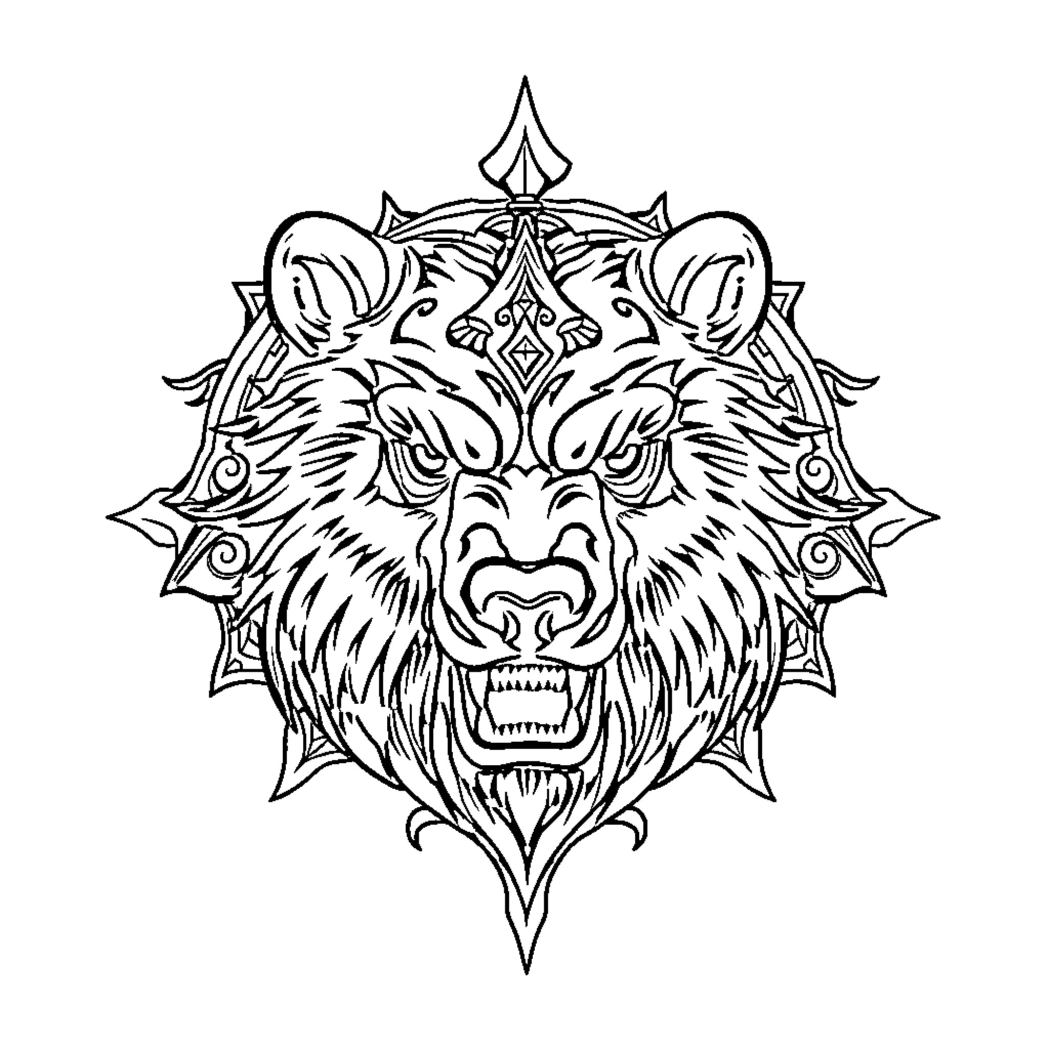 Bear with ornate mandala-inspired design Coloring Page (free black-and-white line drawing printable PDF for all, from beginners to advanced learners, including children, teens, adults, and seniors)