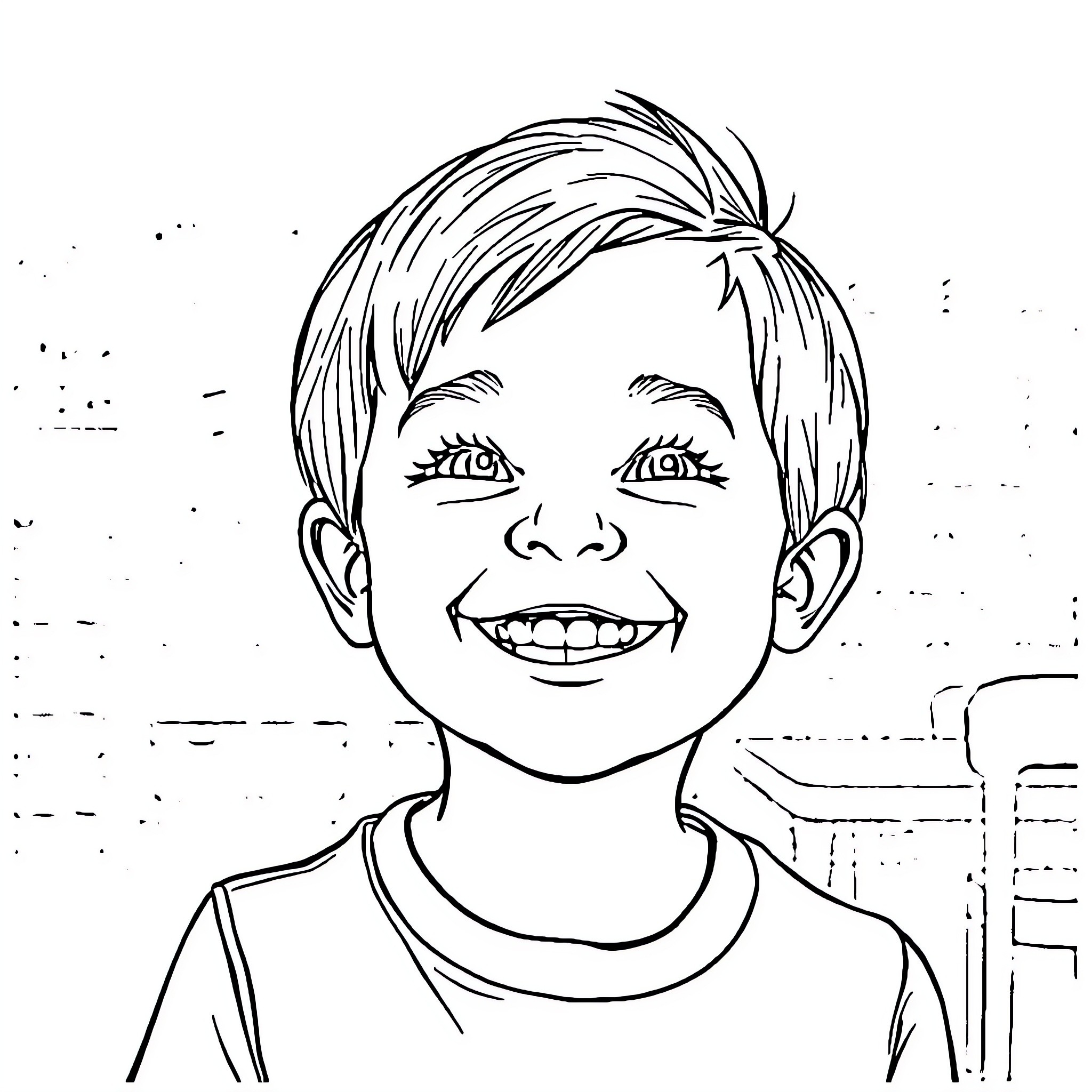Enfant Joyfully Smiling Coloring Page (free black-and-white line drawing printable PDF for all, from beginners to advanced learners, including children, teens, adults, and seniors)