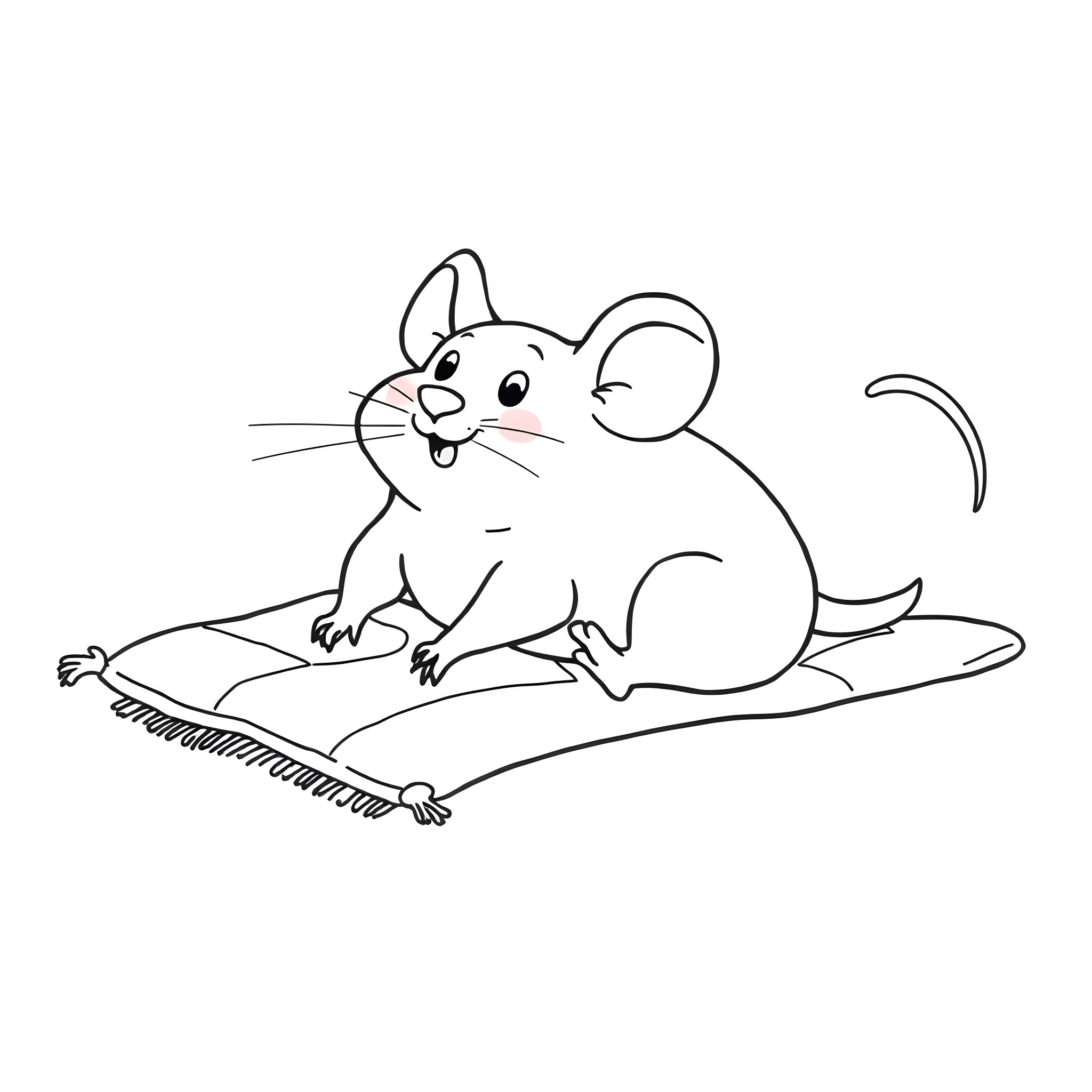 Mouse happily resting on a surface Coloring Page (free black-and-white line drawing printable PDF for all, from beginners to advanced learners, including children, teens, adults, and seniors)