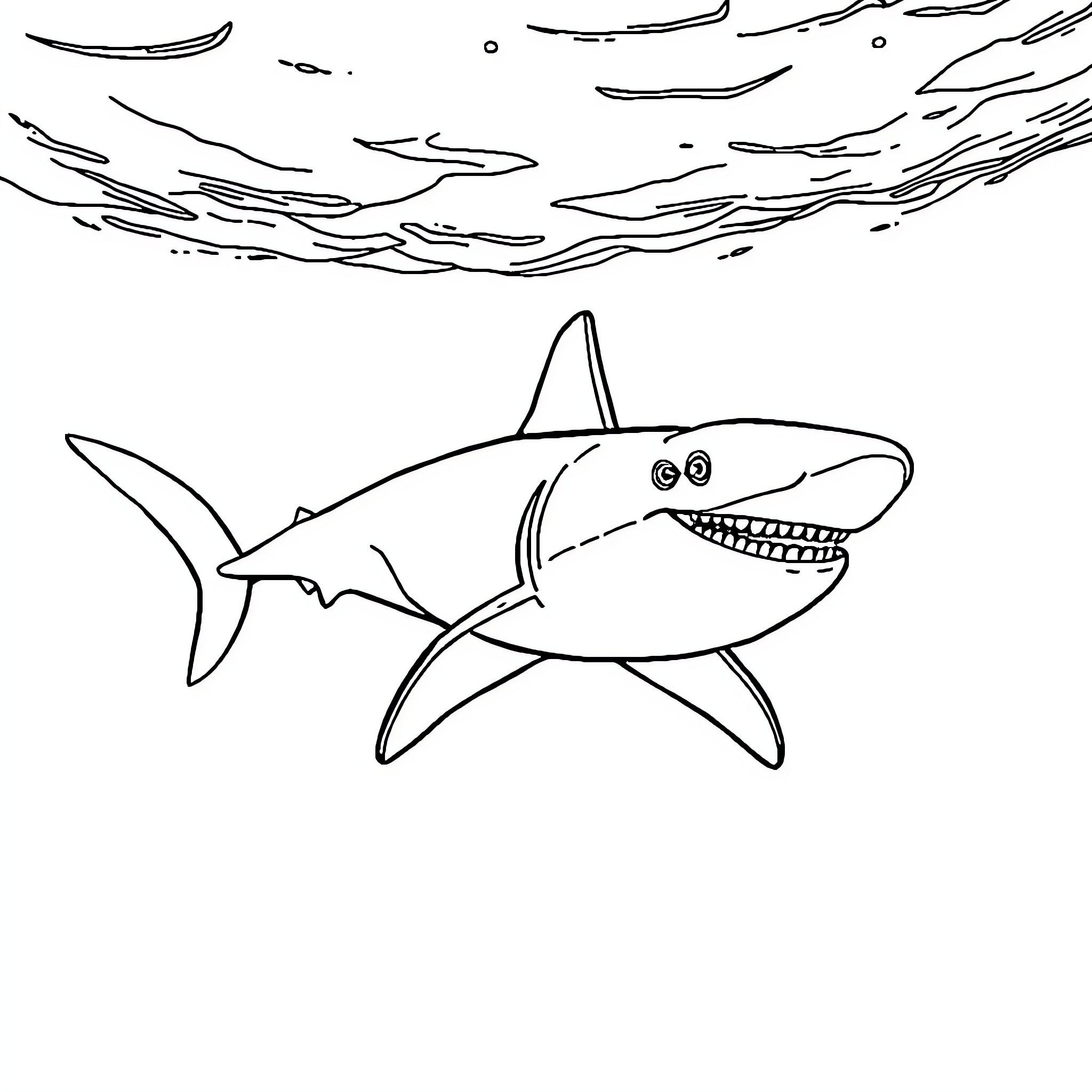 Hammerhead Shark swimming in the ocean Coloring Page (free black-and-white line drawing printable PDF for all, from beginners to advanced learners, including children, teens, adults, and seniors)