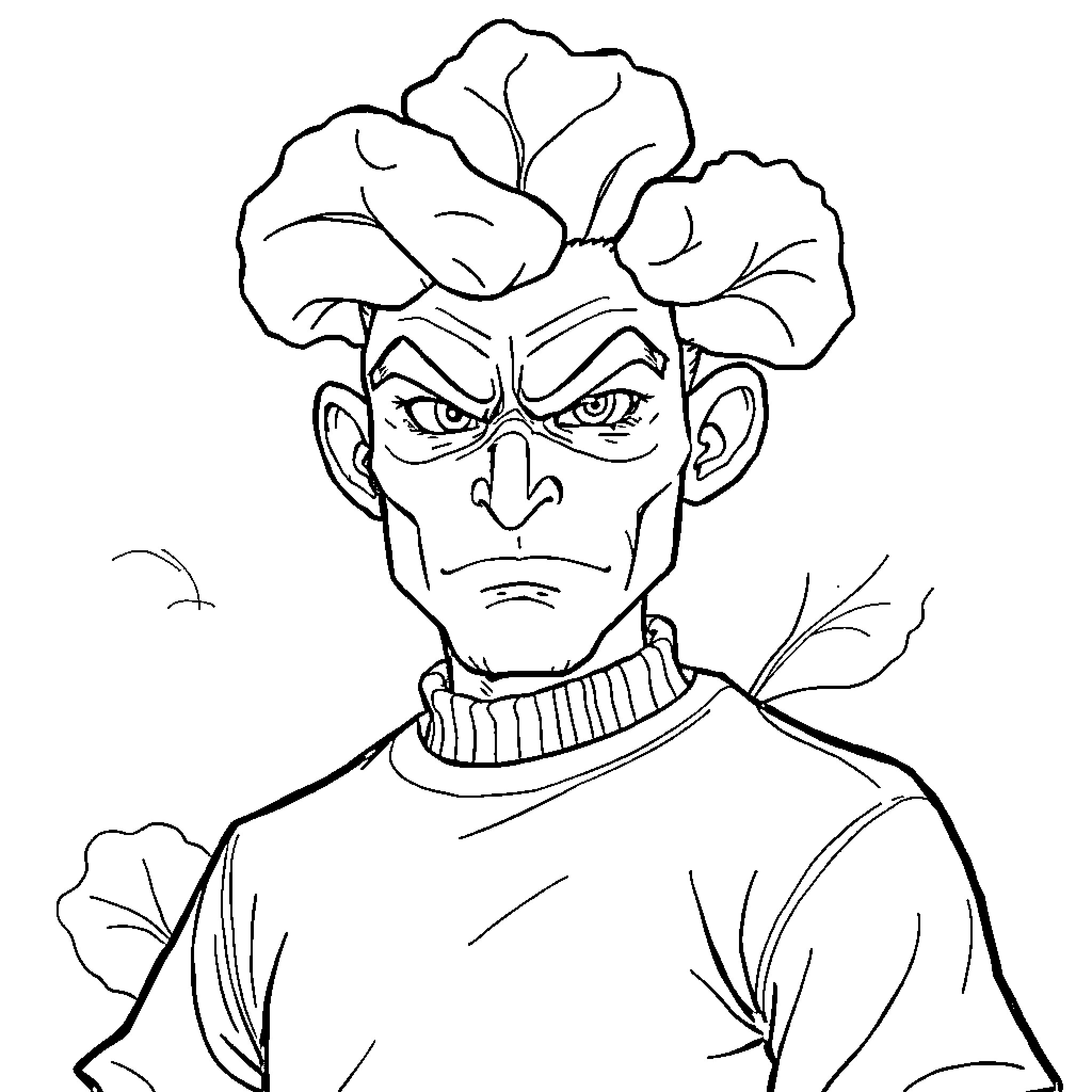 Vegeta's Fierce Expression and Iconic Hairstyle Coloring Page (free black-and-white line drawing printable PDF for all, from beginners to advanced learners, including children, teens, adults, and seniors)