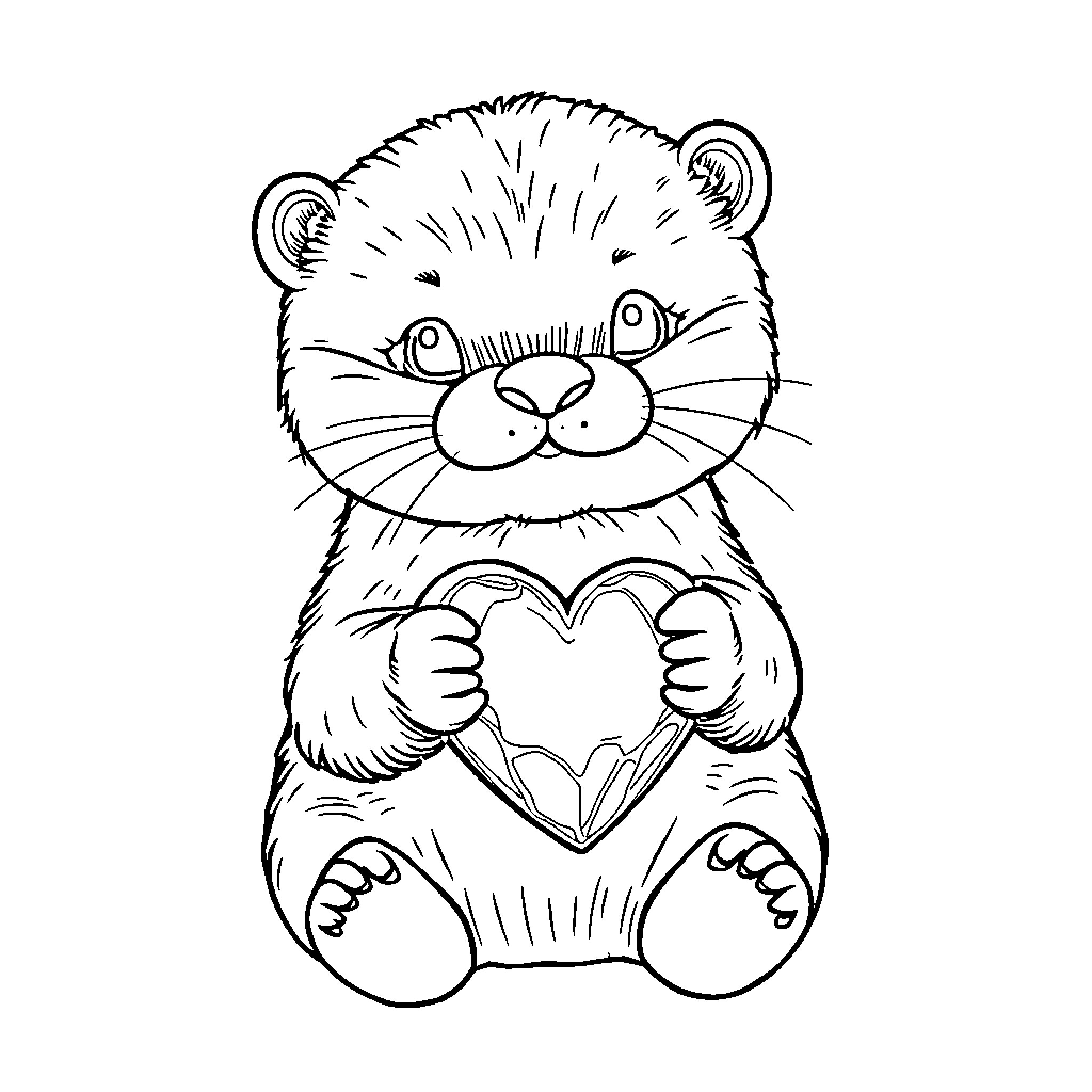 Otter Holding a Heart Shape Coloring Page (free black-and-white line drawing printable PDF for all, from beginners to advanced learners, including children, teens, adults, and seniors)