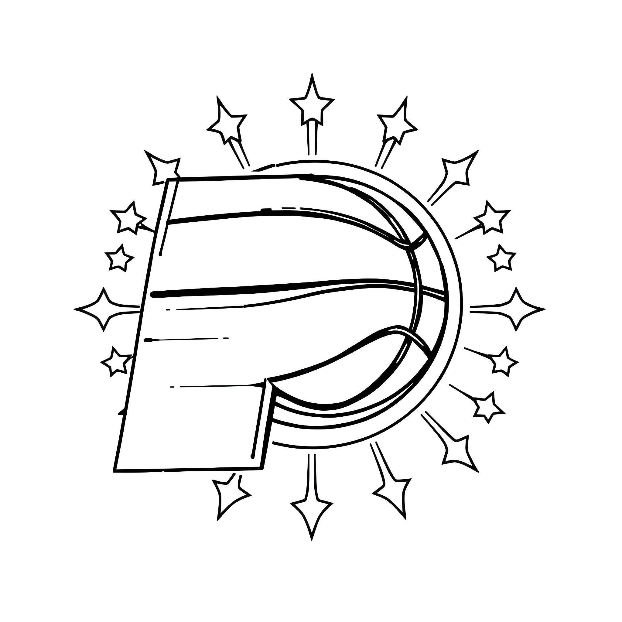 Pacers basketball with shining stars Coloring Page (free black-and-white line drawing printable PDF for all, from beginners to advanced learners, including children, teens, adults, and seniors)