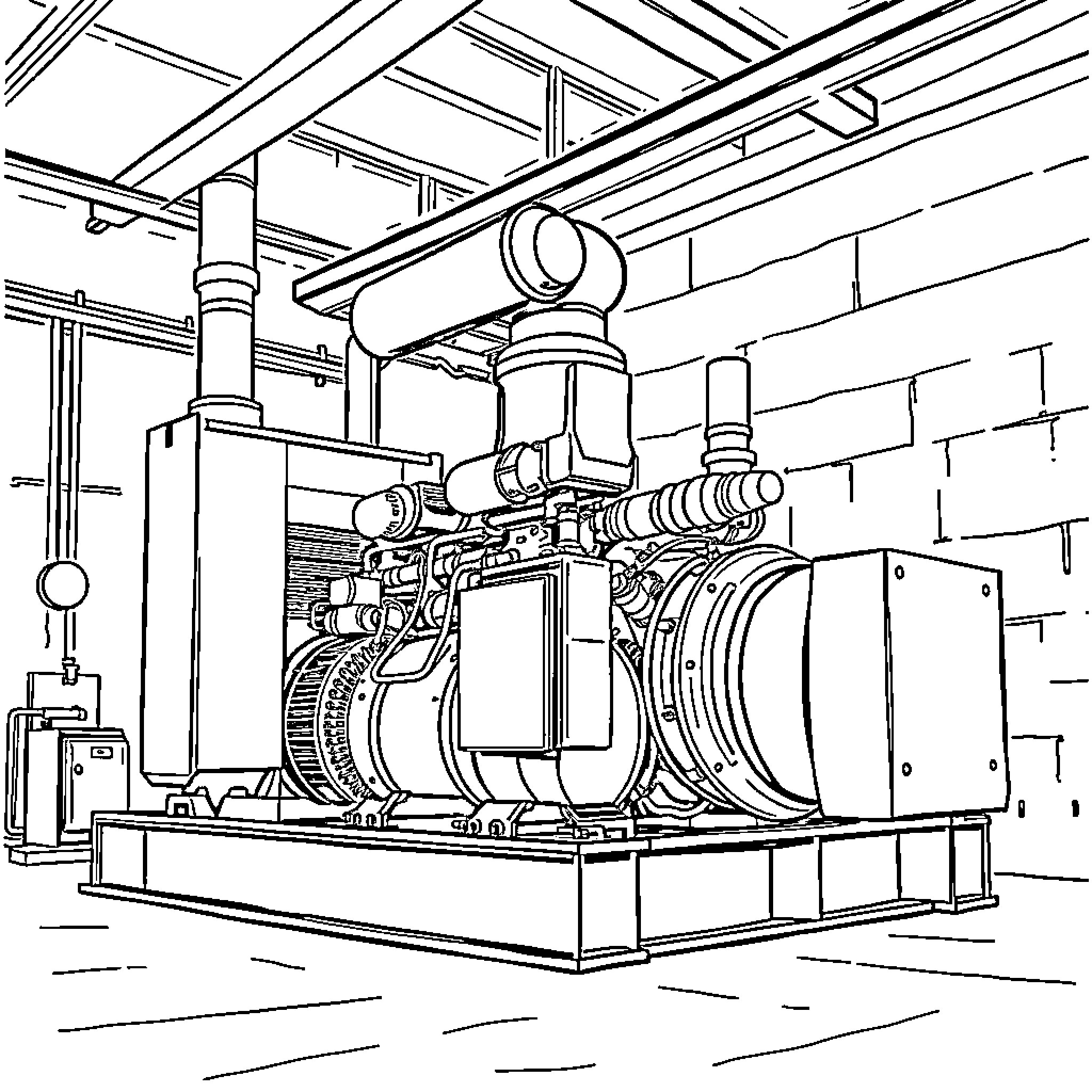 Generator in an industrial facility Coloring Page (free black-and-white line drawing printable PDF for all, from beginners to advanced learners, including children, teens, adults, and seniors)