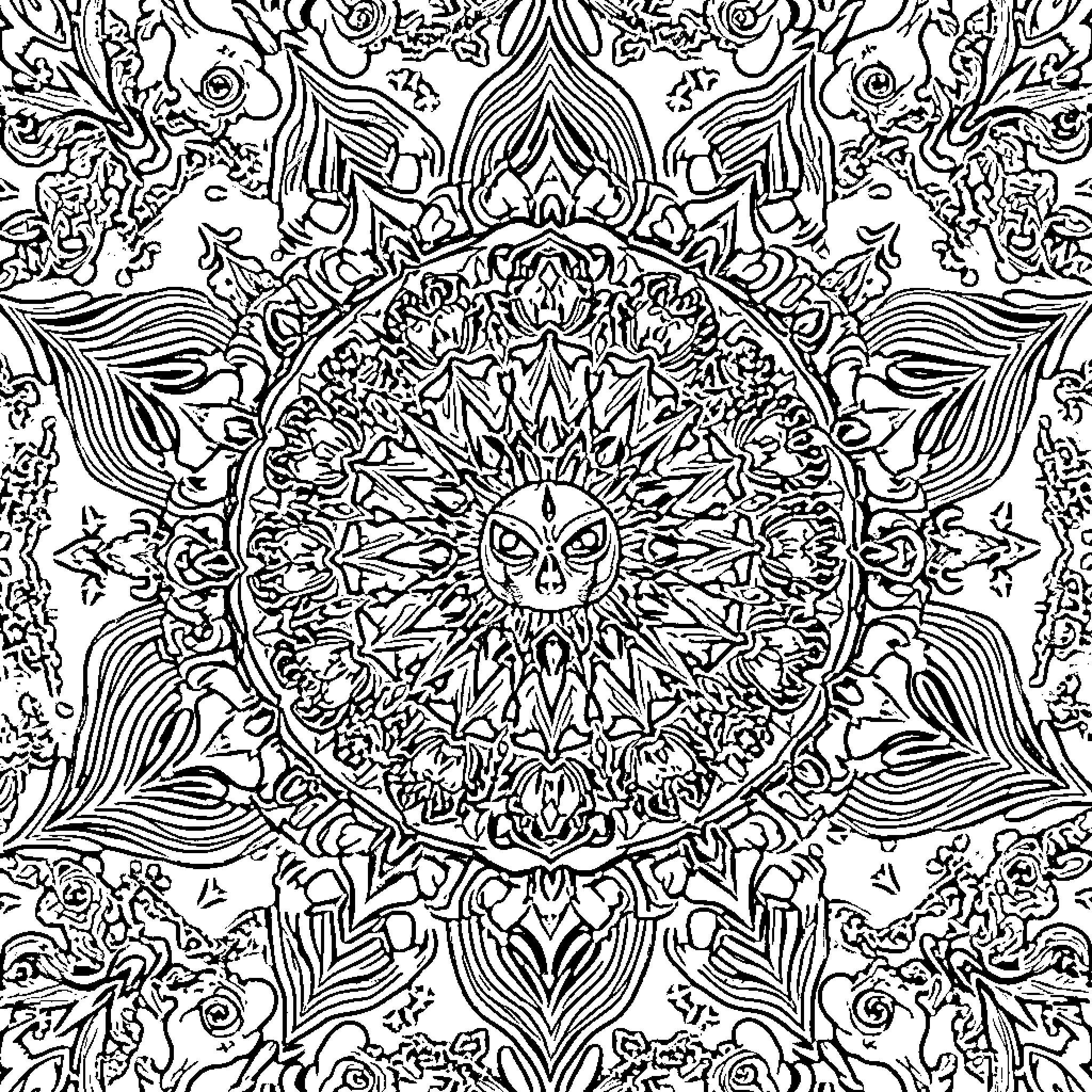 Mandala of intricate floral patterns and abstract designs Coloring Page (free black-and-white line drawing printable PDF for all, from beginners to advanced learners, including children, teens, adults, and seniors)