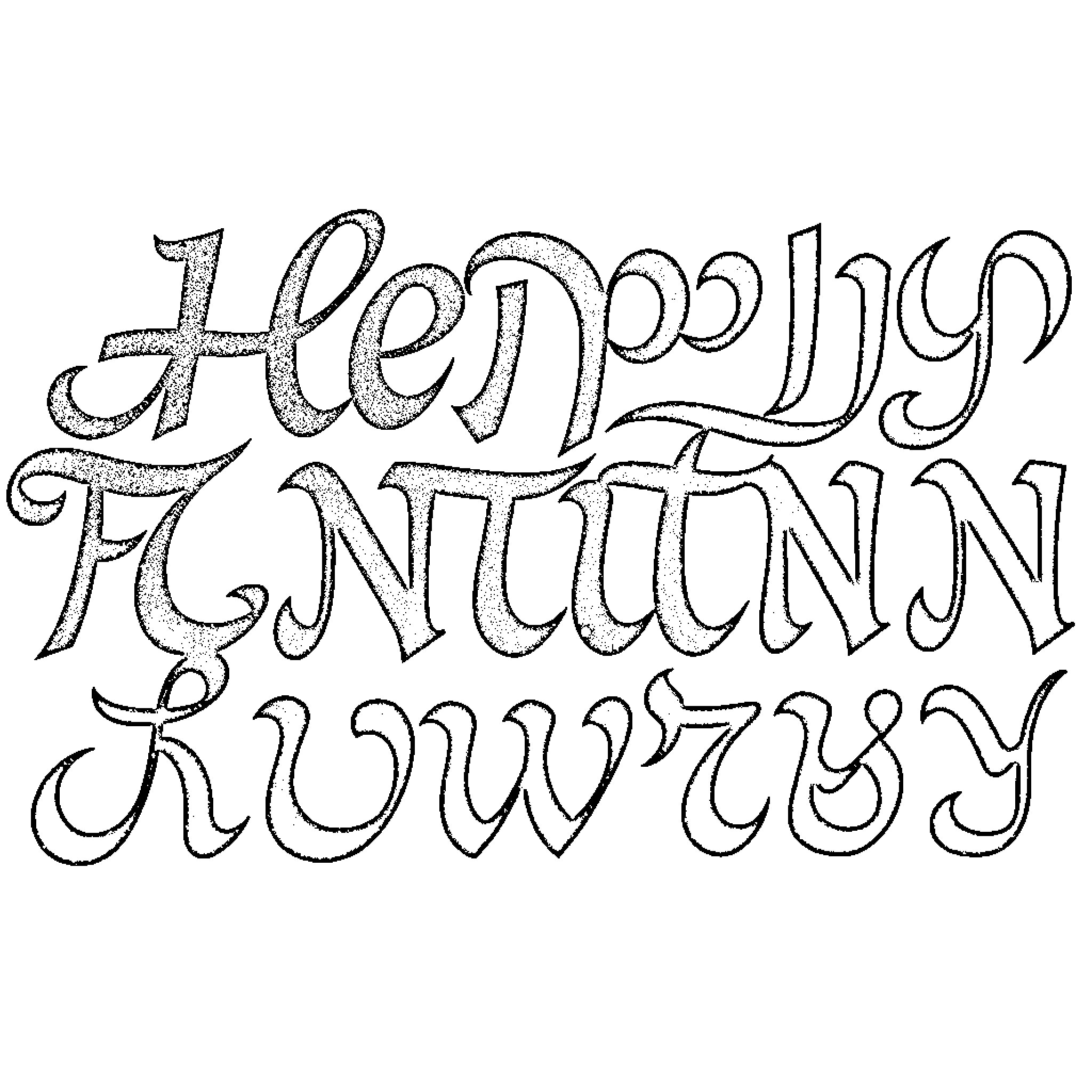 Letter Expressing Flurry of Handwritten Textual Art Coloring Page (free black-and-white line drawing printable PDF for all, from beginners to advanced learners, including children, teens, adults, and seniors)