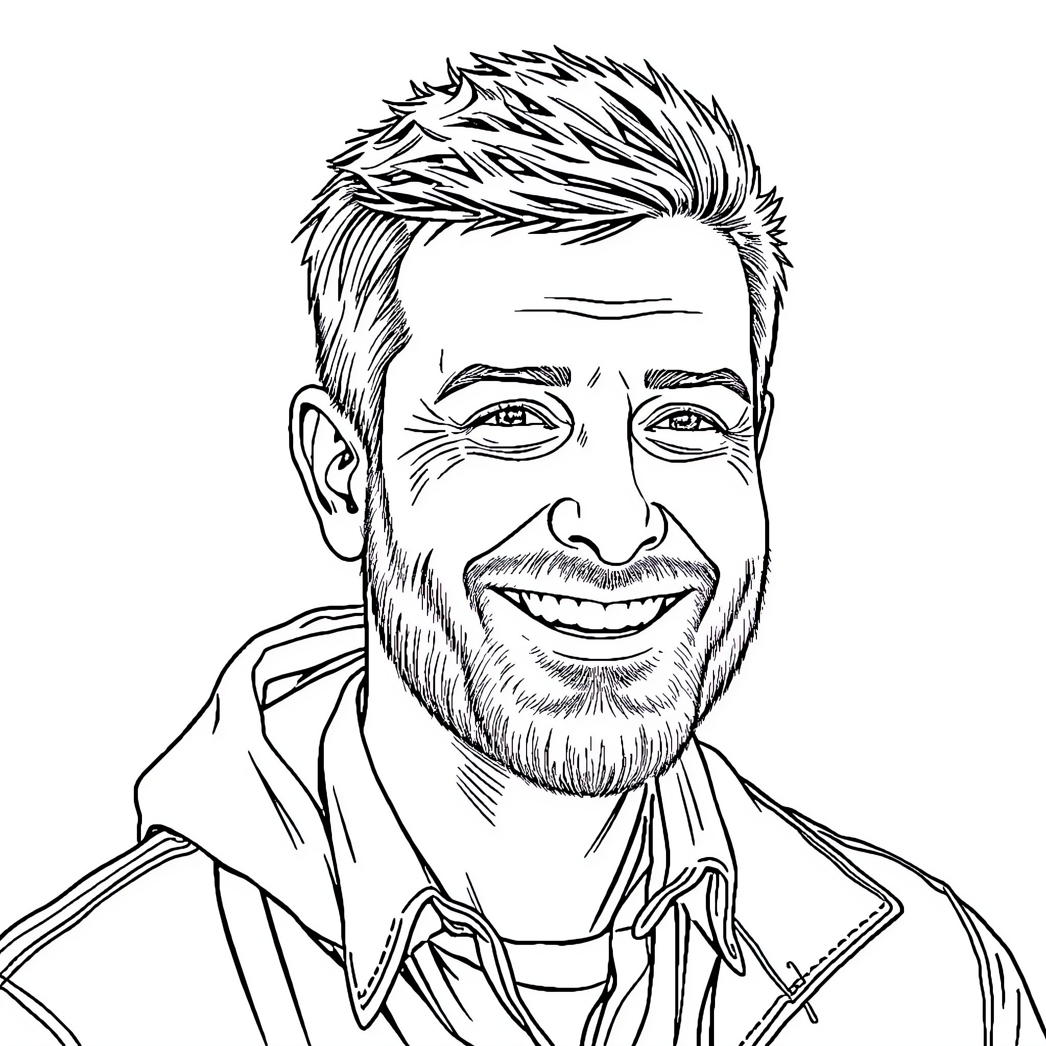 Man with friendly expression and casual outfit Coloring Page (free black-and-white line drawing printable PDF for all, from beginners to advanced learners, including children, teens, adults, and seniors)