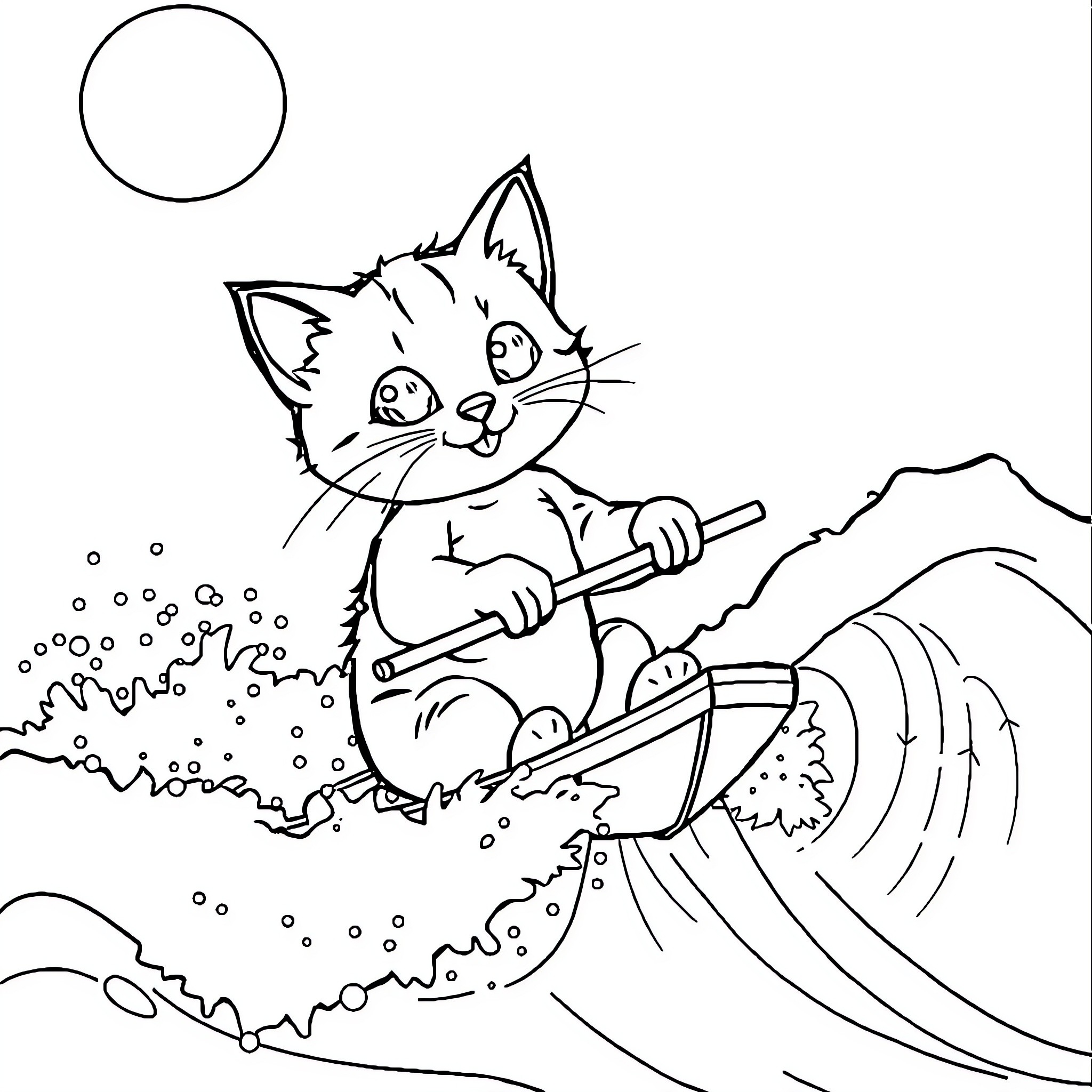Chat of a curious cat exploring the outdoors Coloring Page (free black-and-white line drawing printable PDF for all, from beginners to advanced learners, including children, teens, adults, and seniors)