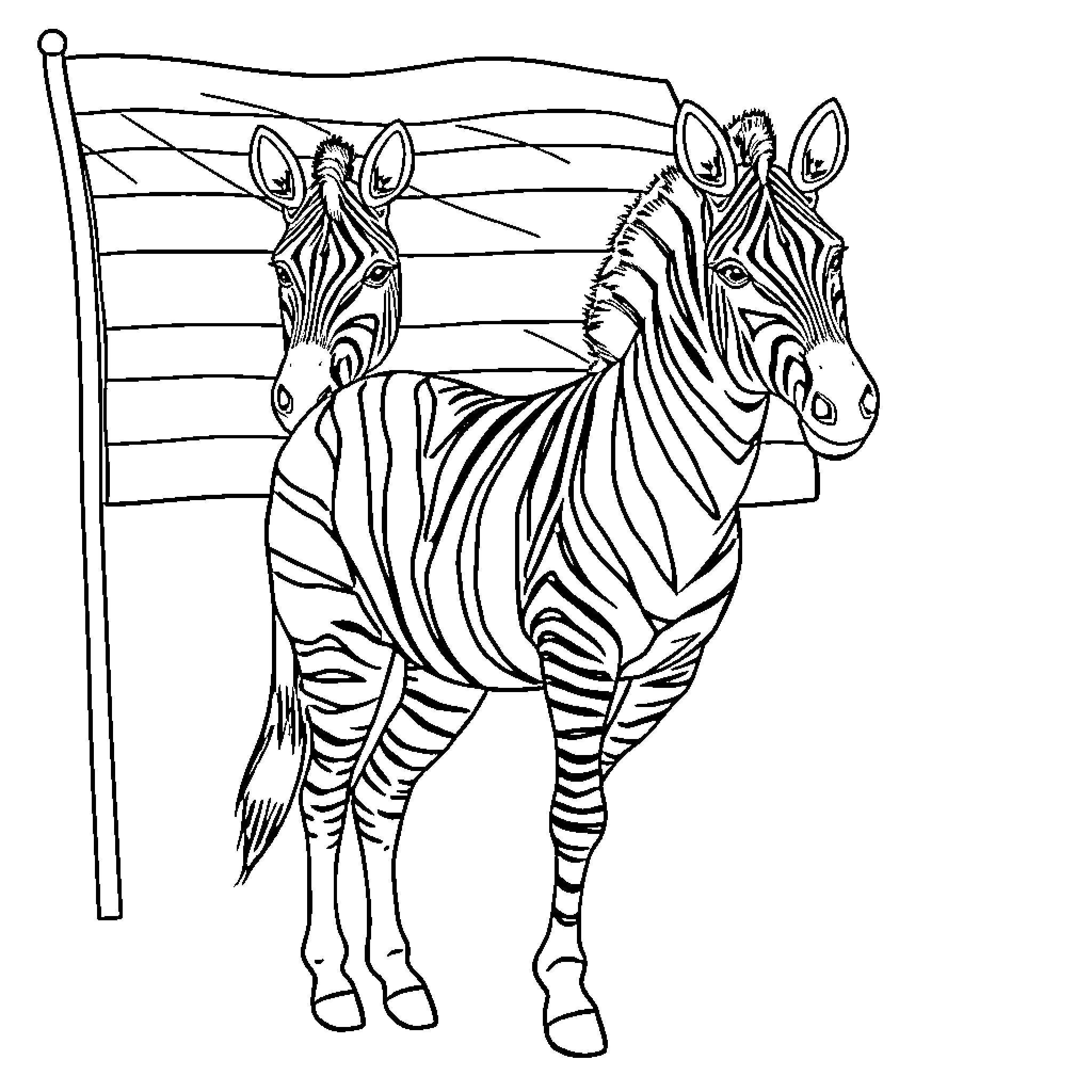 Zebra pair standing together Coloring Page (free black-and-white line drawing printable PDF for all, from beginners to advanced learners, including children, teens, adults, and seniors)