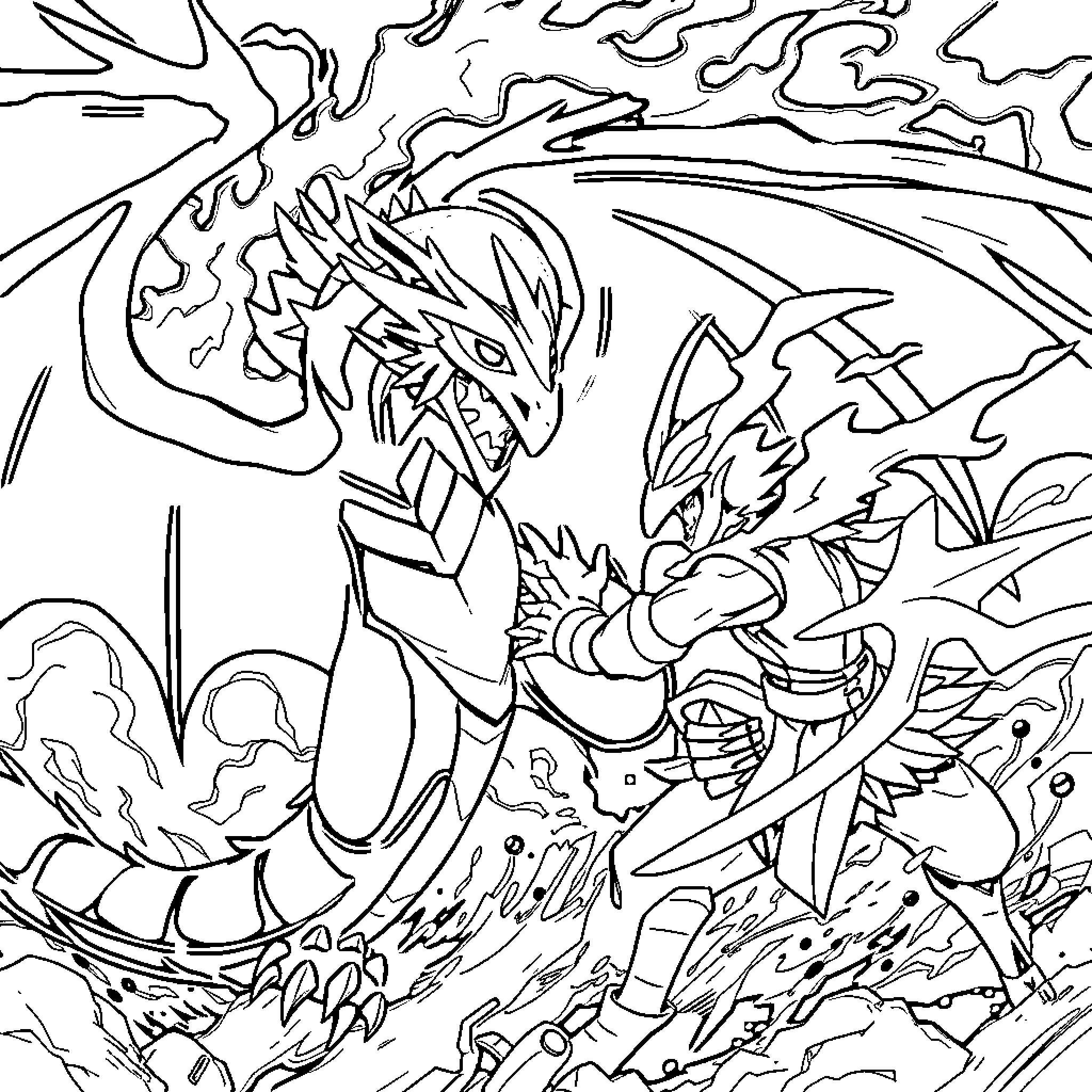 Giratina's Fierce Clash in the Distortion World Coloring Page (free black-and-white line drawing printable PDF for all, from beginners to advanced learners, including children, teens, adults, and seniors)
