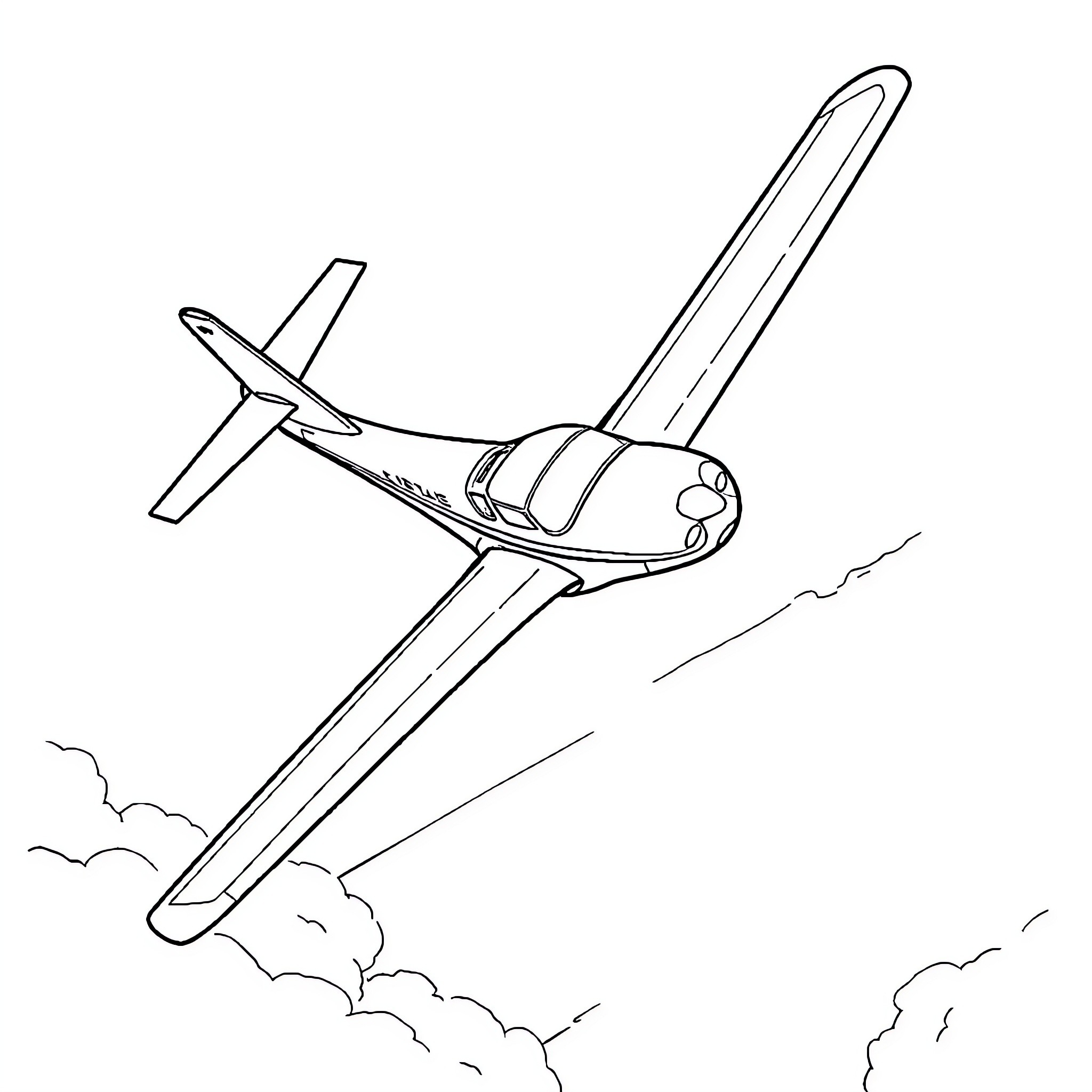 Cessna aircraft soaring through the clouds Coloring Page (free black-and-white line drawing printable PDF for all, from beginners to advanced learners, including children, teens, adults, and seniors)