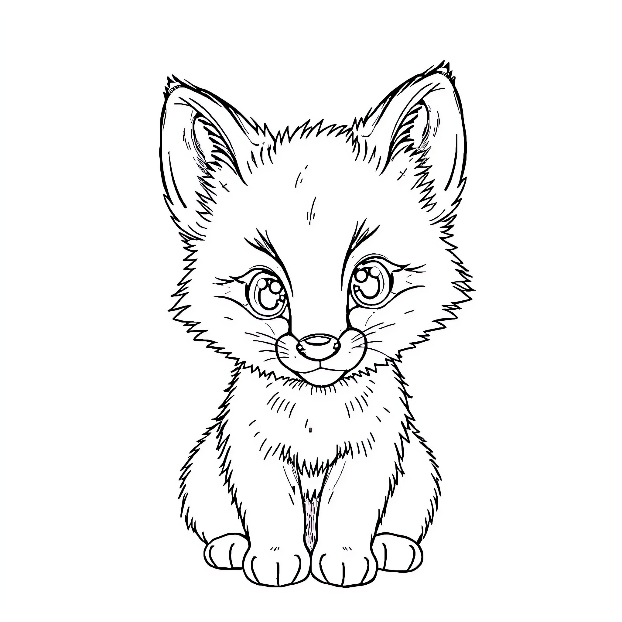 Fox Sitting Curiously in Black and White Coloring Page (free black-and-white line drawing printable PDF for all, from beginners to advanced learners, including children, teens, adults, and seniors)
