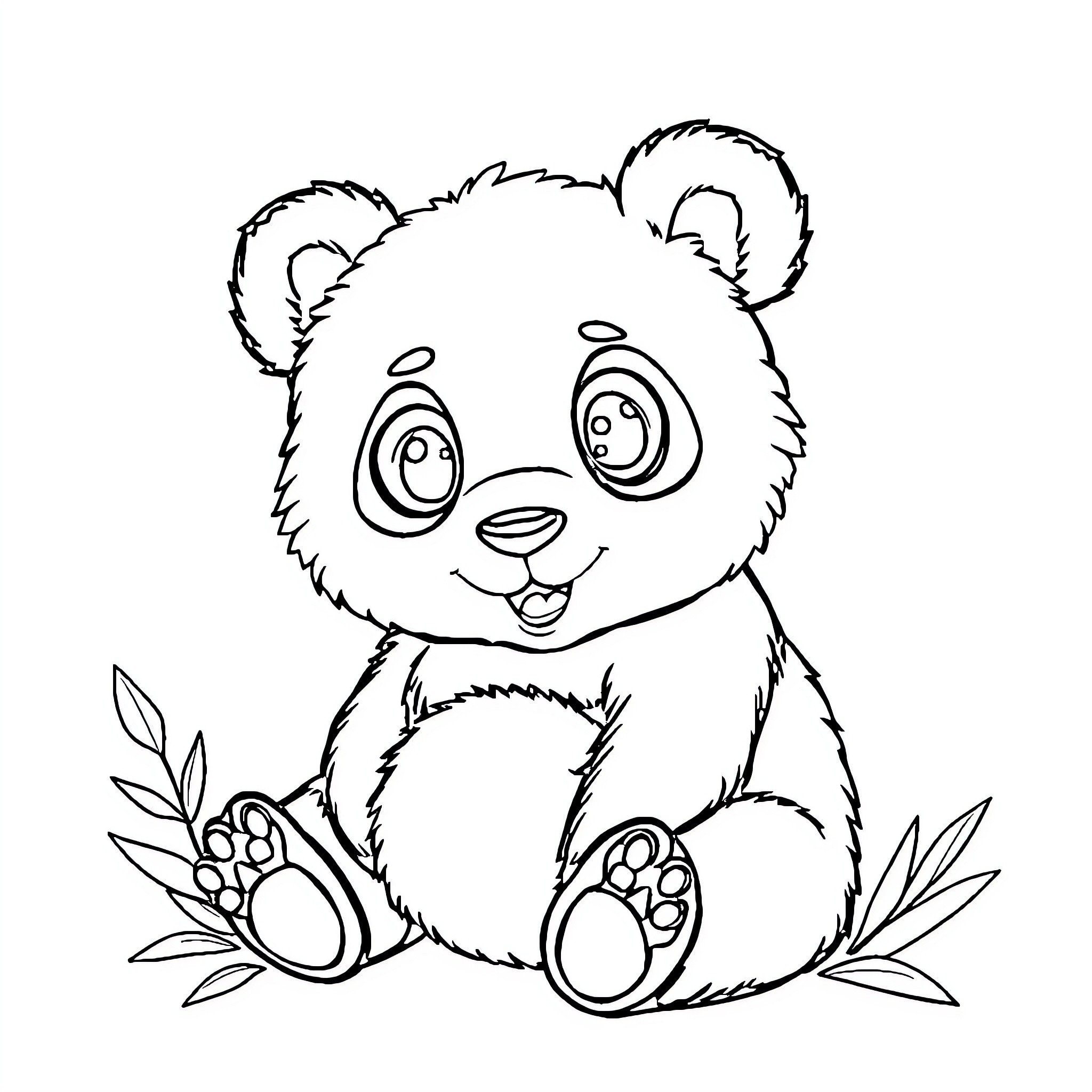 Panda smiling happily in the wild Coloring Page (free black-and-white line drawing printable PDF for all, from beginners to advanced learners, including children, teens, adults, and seniors)