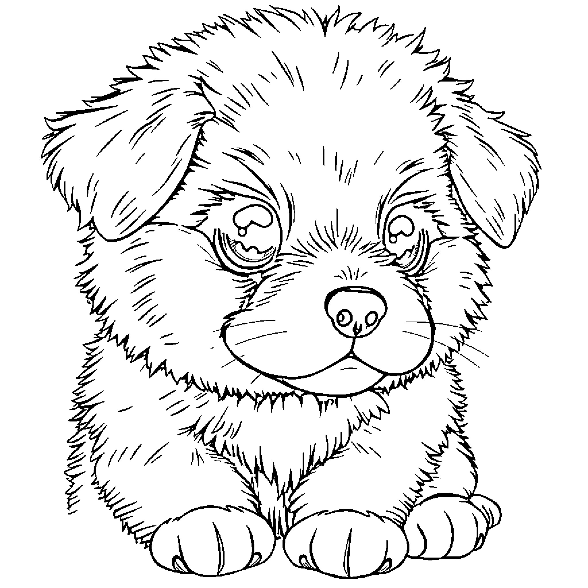 Labubu the Playful Puppy Coloring Page (free black-and-white line drawing printable PDF for all, from beginners to advanced learners, including children, teens, adults, and seniors)