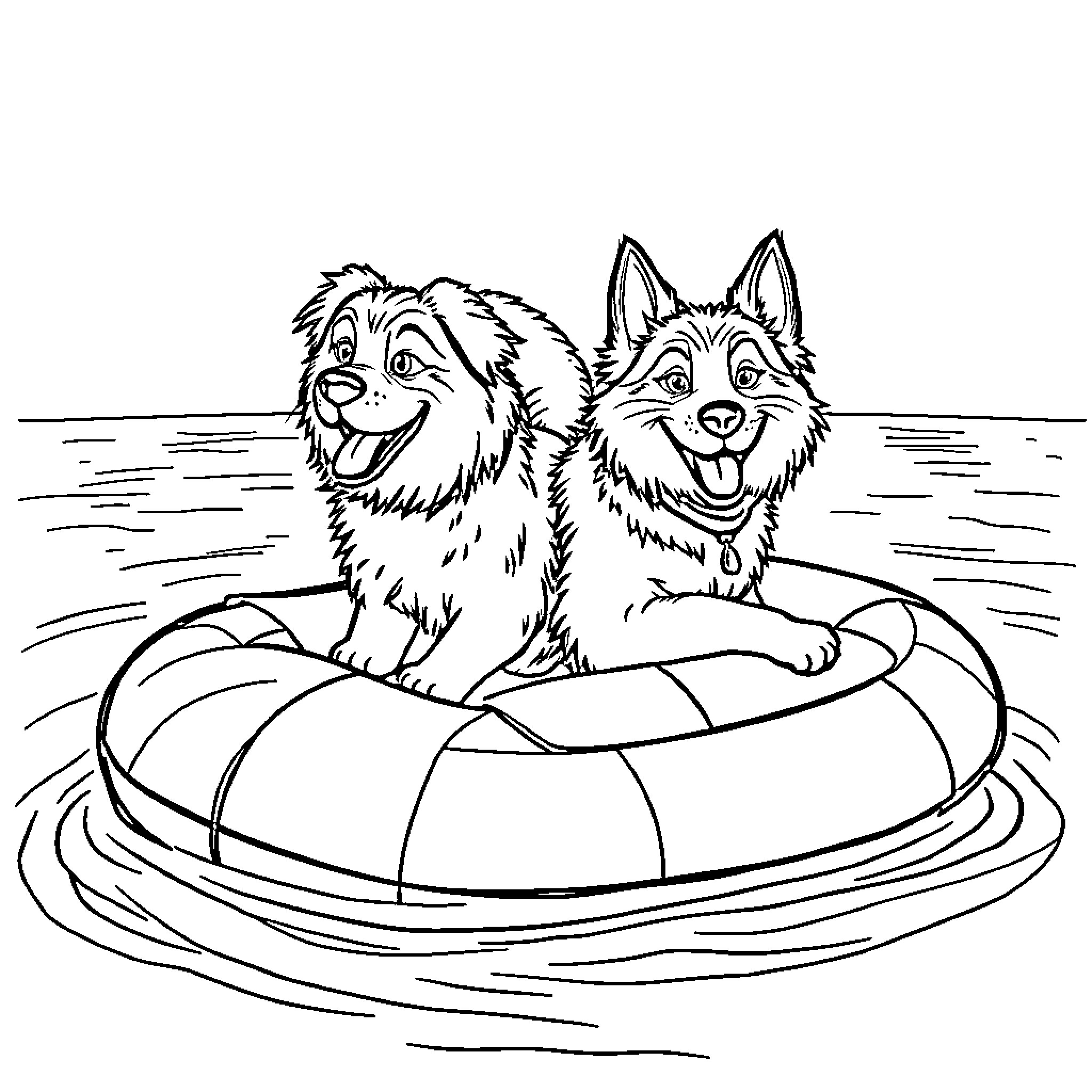 Cats enjoying a day at the beach Coloring Page (free black-and-white line drawing printable PDF for all, from beginners to advanced learners, including children, teens, adults, and seniors)