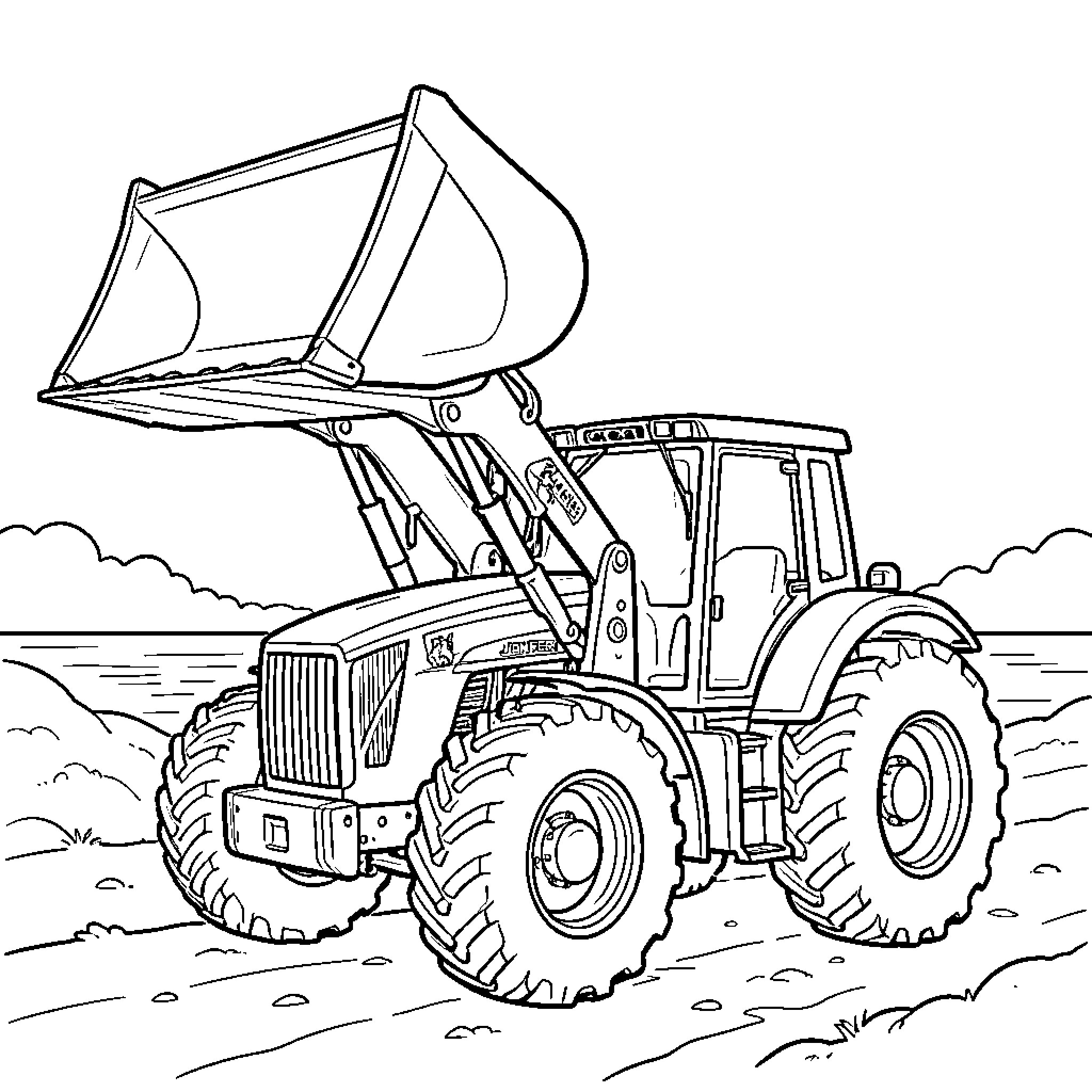 Tractor performing work in rural field Coloring Page (free black-and-white line drawing printable PDF for all, from beginners to advanced learners, including children, teens, adults, and seniors)