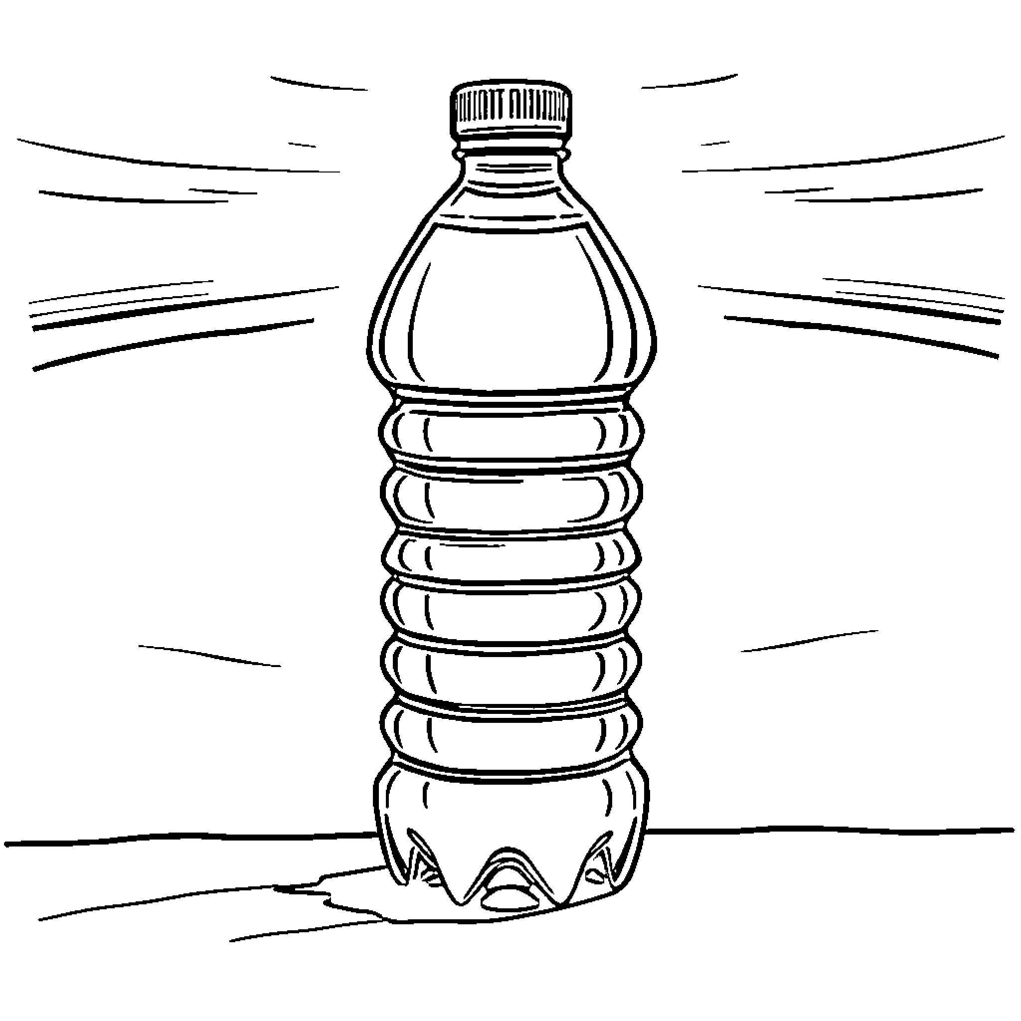 Water Bottle in a dynamic environment Coloring Page (free black-and-white line drawing printable PDF for all, from beginners to advanced learners, including children, teens, adults, and seniors)